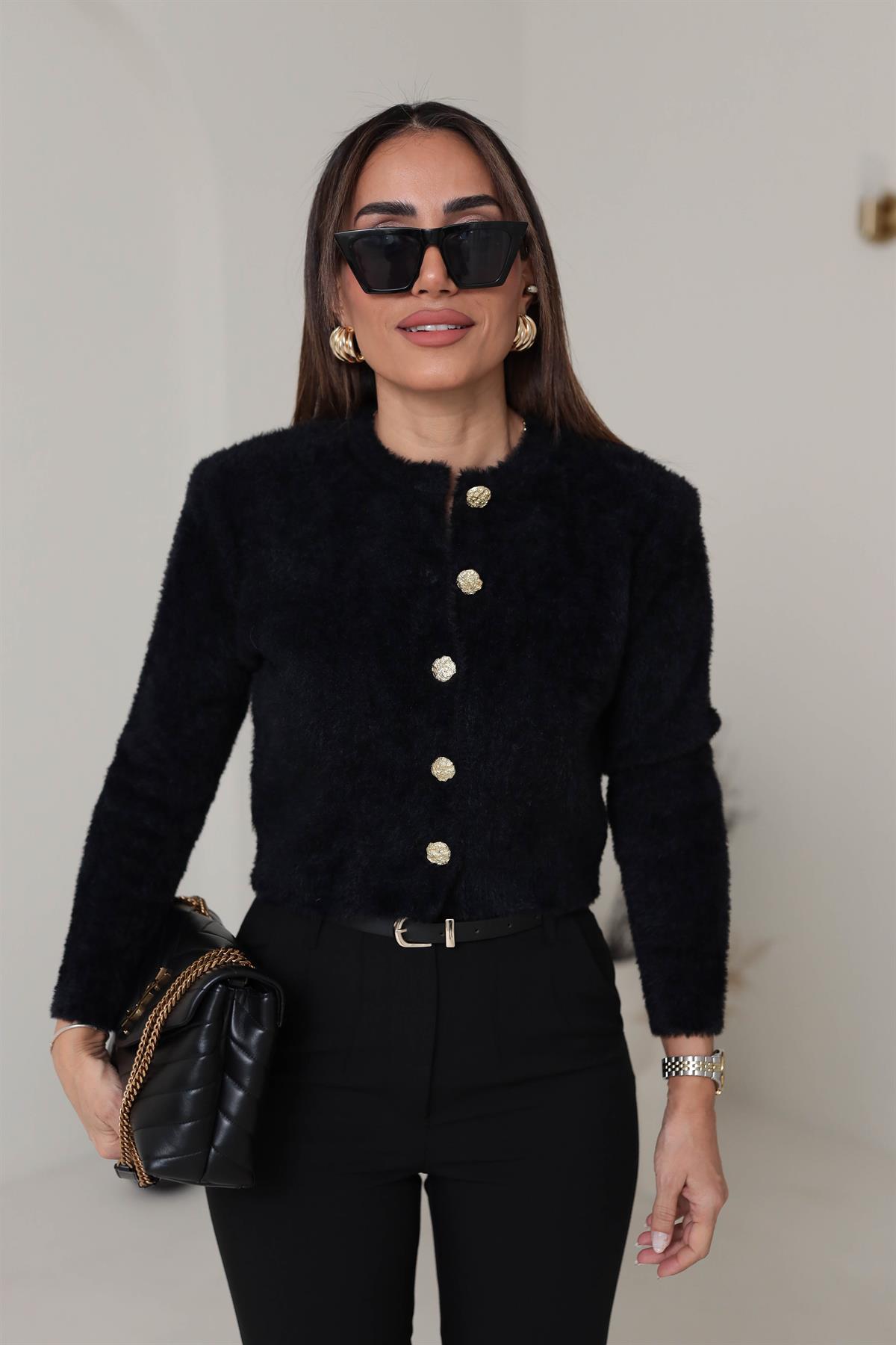 580 Bisiklet Yaka Yumoş Hırka SİYAH