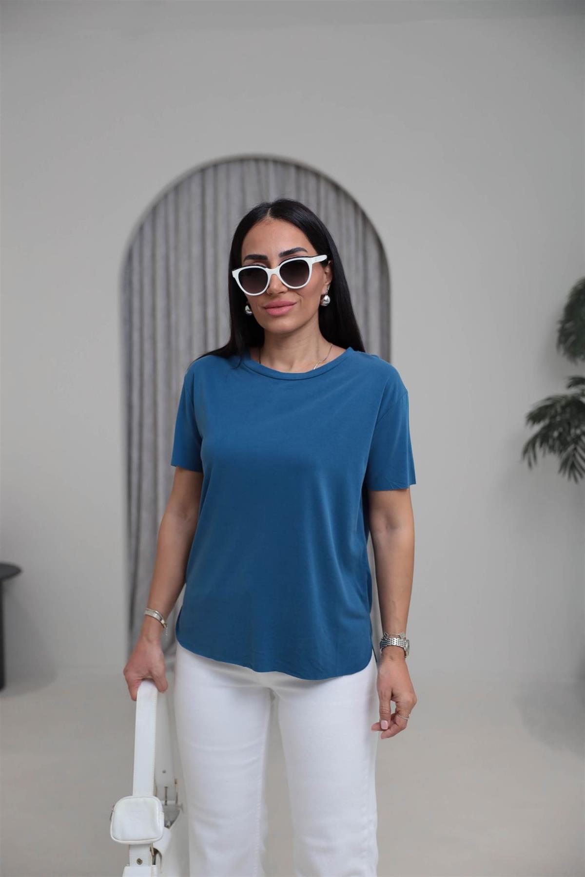 1020 Oys Lazer Kesikli Modal Tshirt Indigo