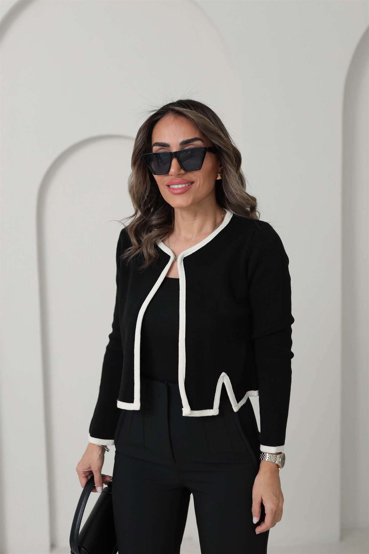 4625 Önden Kilit Detaylı Hırka SİYAH