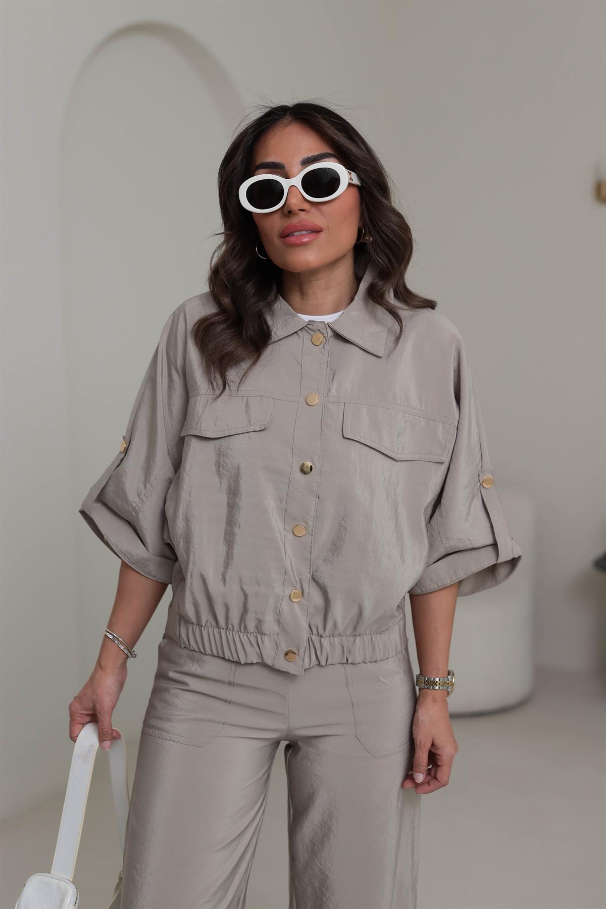 7013 Gold Düğme Detaylı Mevsimlik Ceket OLİVE