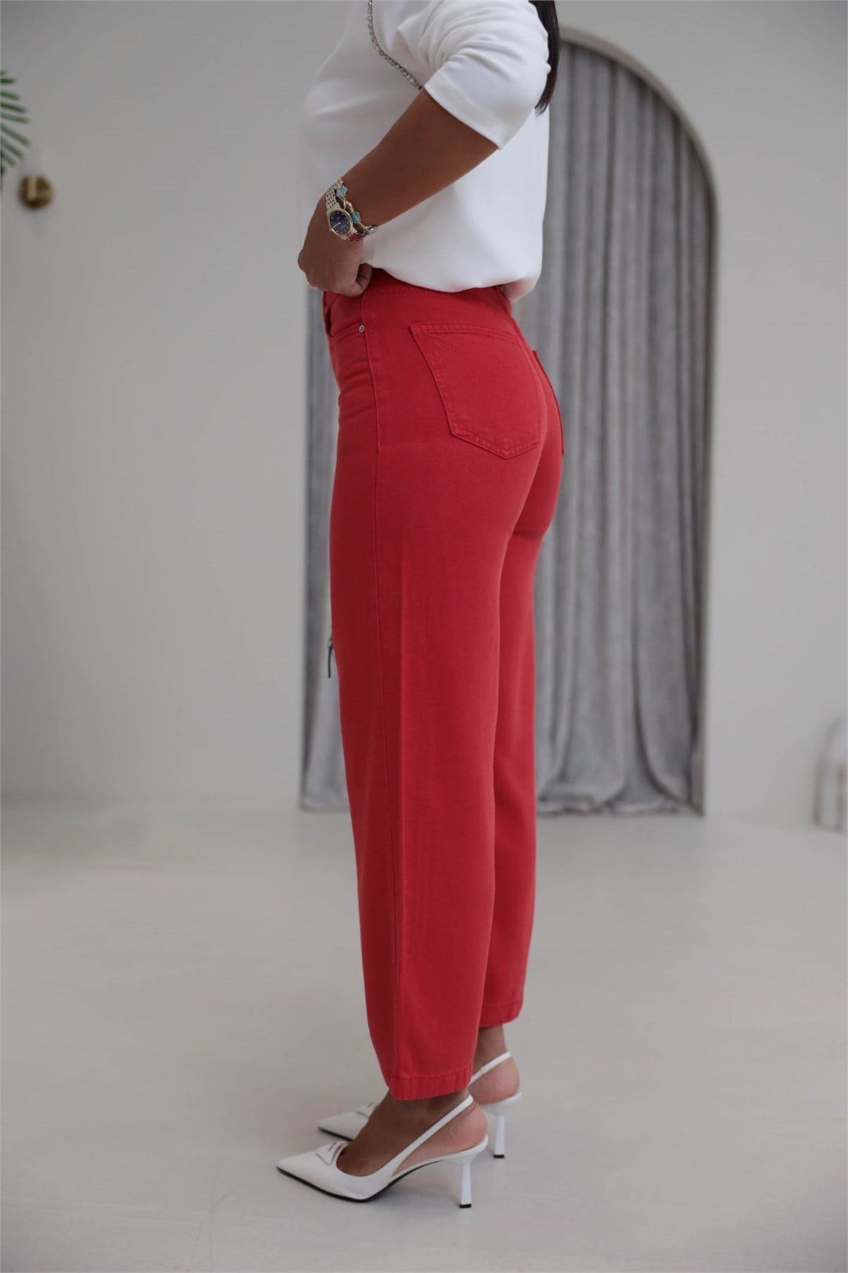 1027 Culotte Tencel Kumaş Pantolon KIRMIZI