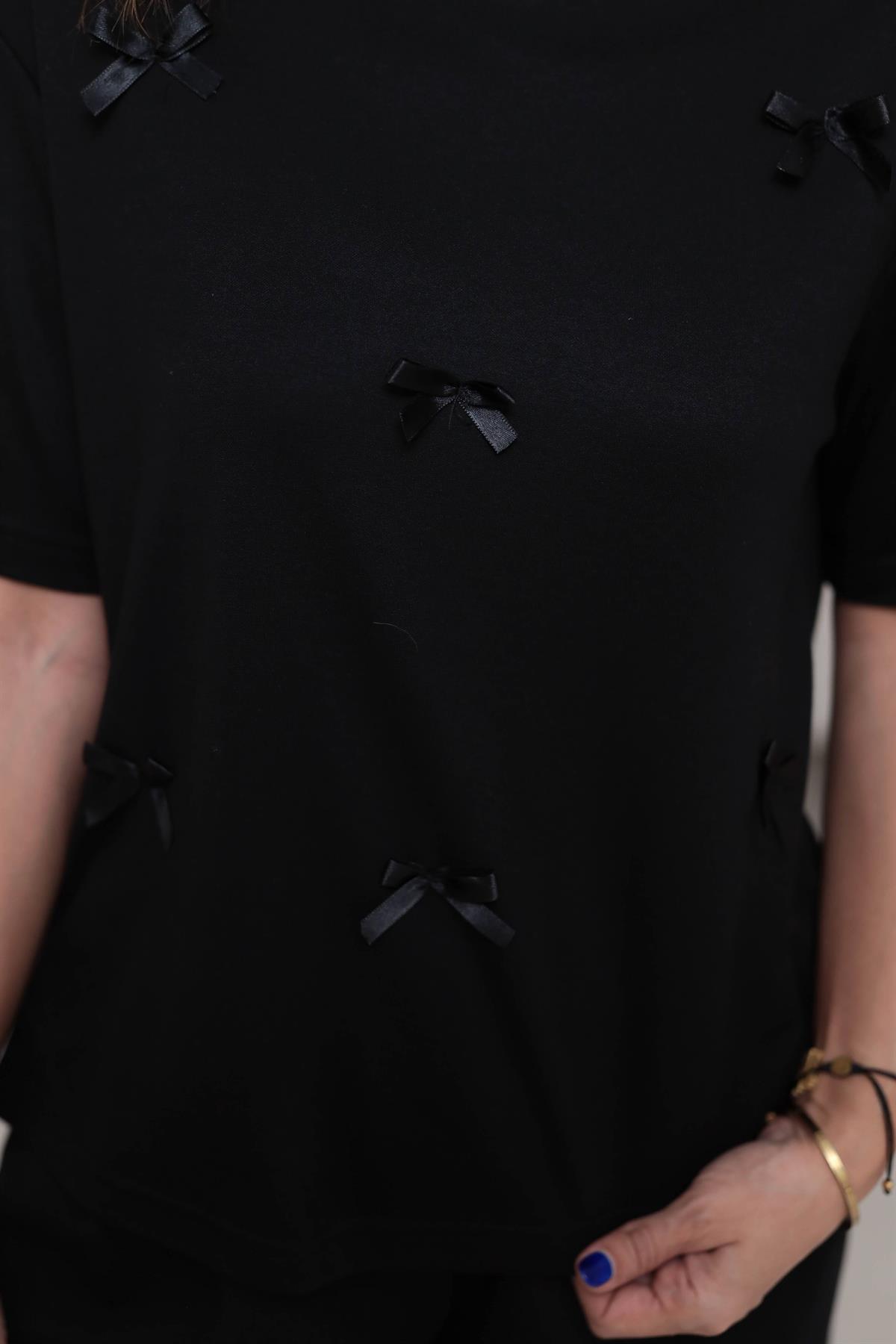 8110 Fiyonklu Pike Modal Tshirt SİYAH