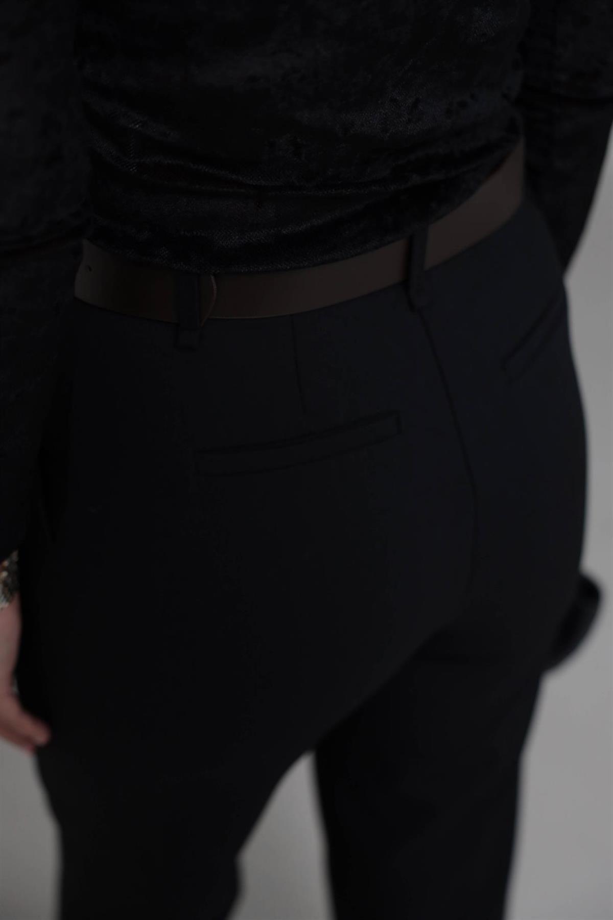 7038 Kemerli Palazzo Pantolon SİYAH