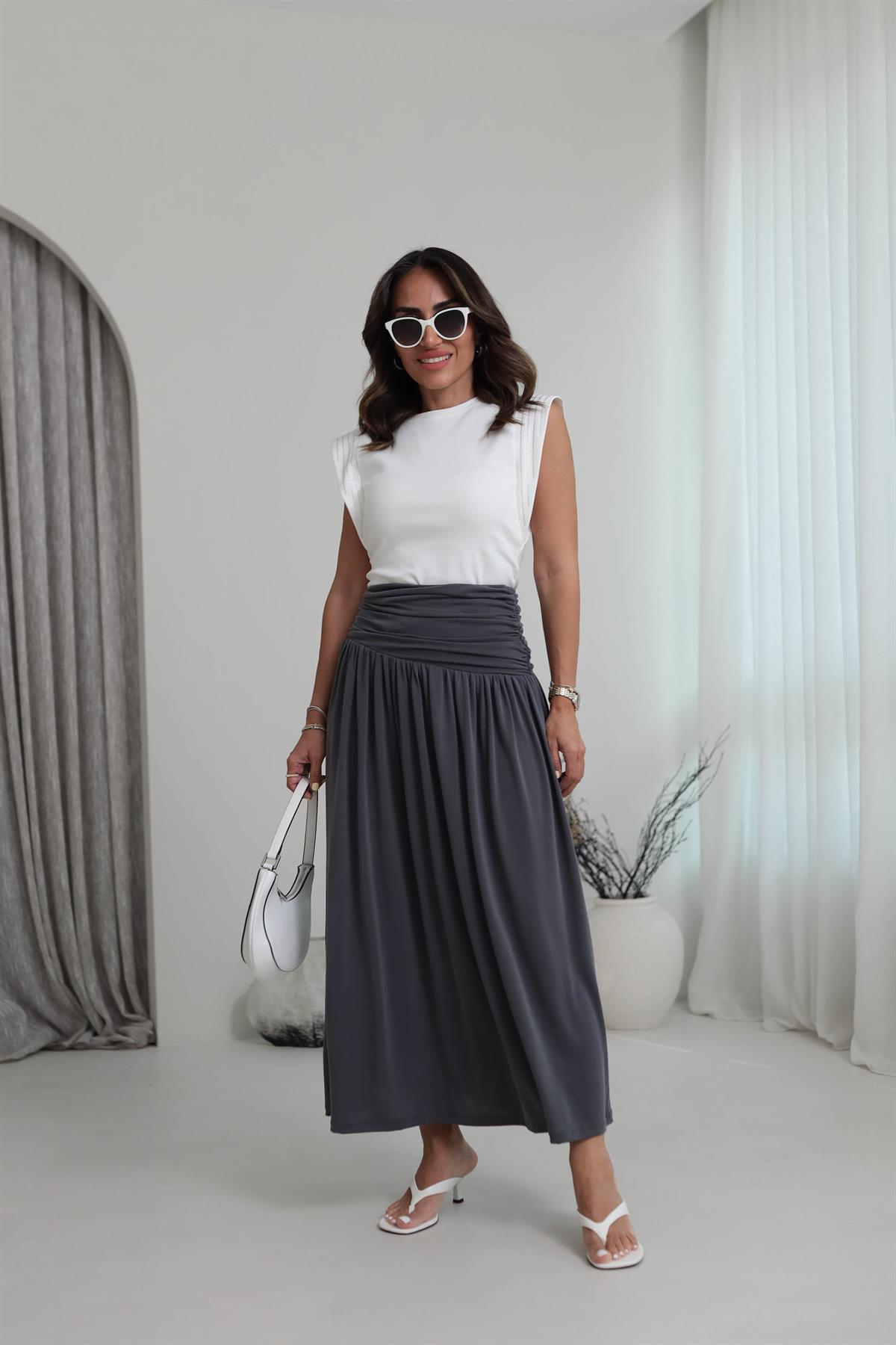 7234 Örme Korsajlı Modal Etek FÜME