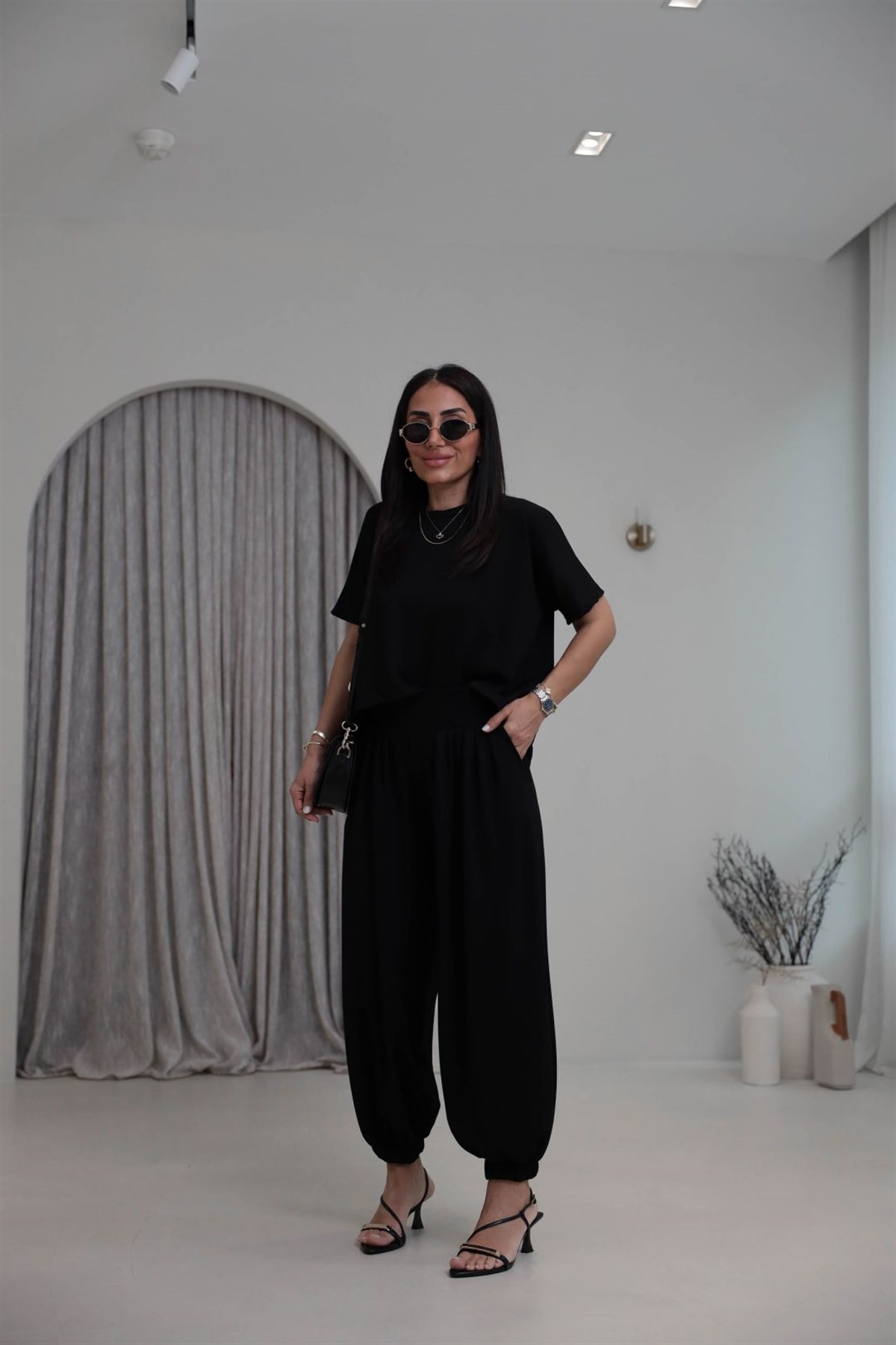 1941 Modal Kumaş Tshirt ve Şalvar Pantolon Takım SİYAH