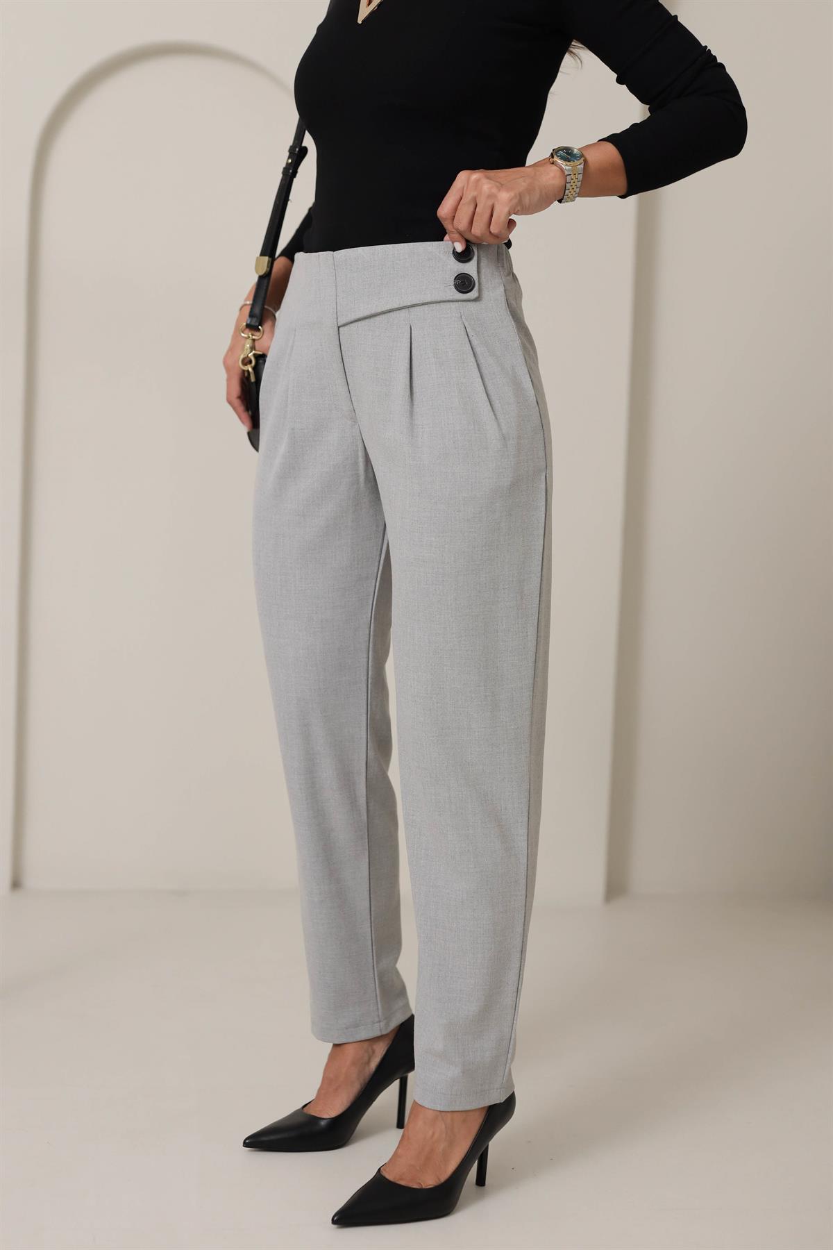 8356 Arka Bel Lastikli Düğme Detaylı Pantolon