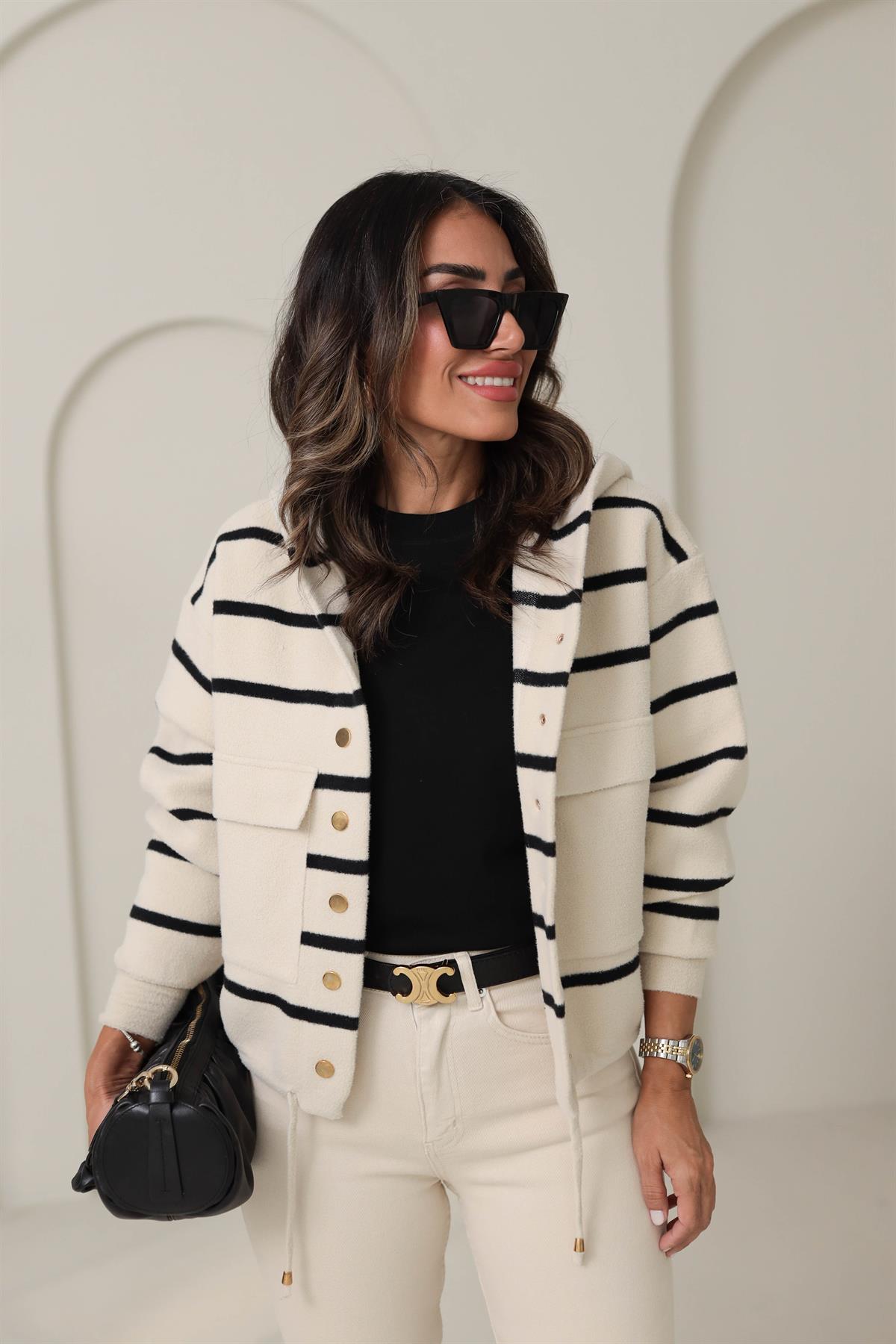 4600 Çıtçıtlı Cep Detay Çizgili Detay Ceket