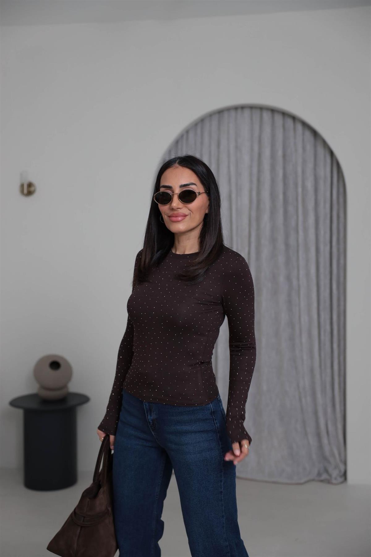 139-1 Taşlı Body KAHVE