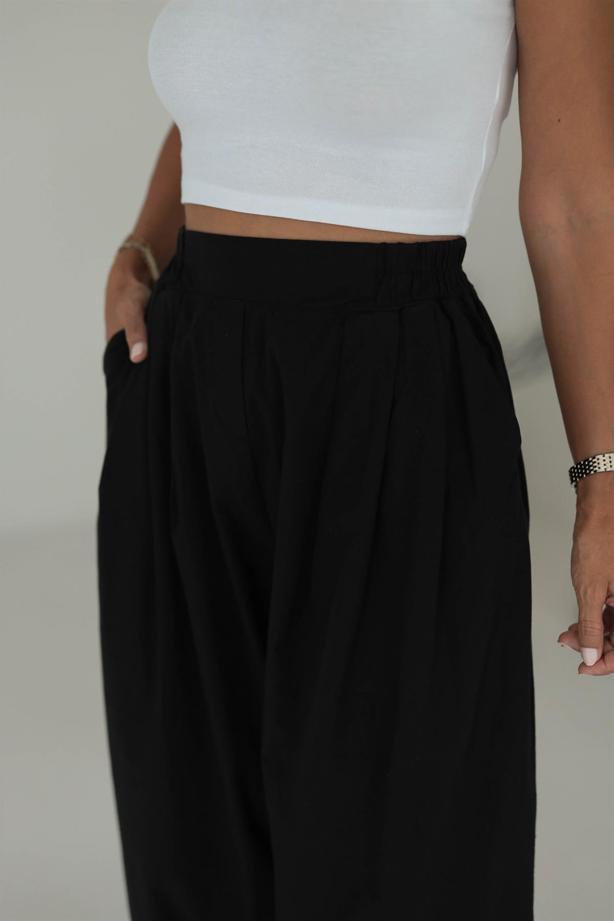 1518 Önden Pileli Salaş Pantalon SİYAH