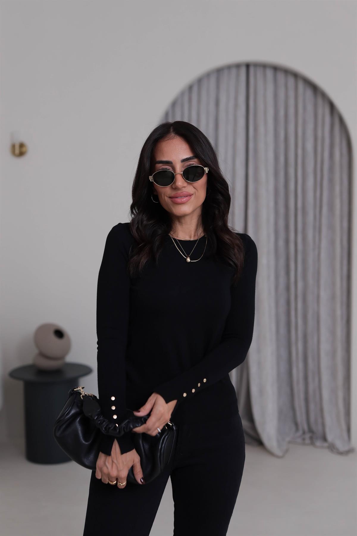 1267 Bisiklet Yaka Droplu Triko Kazak SİYAH