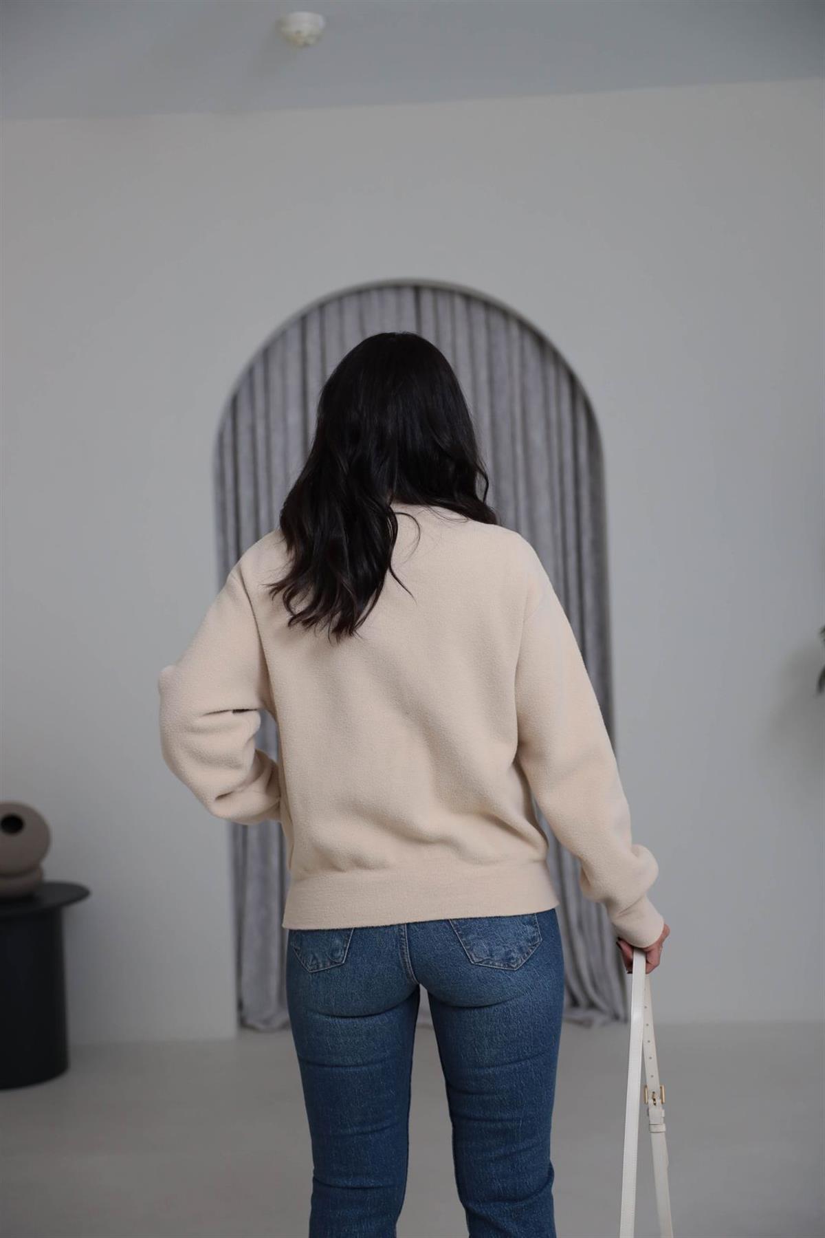 4589 Çıtçıtlı Cep Detaylı Angora Ceket KREM