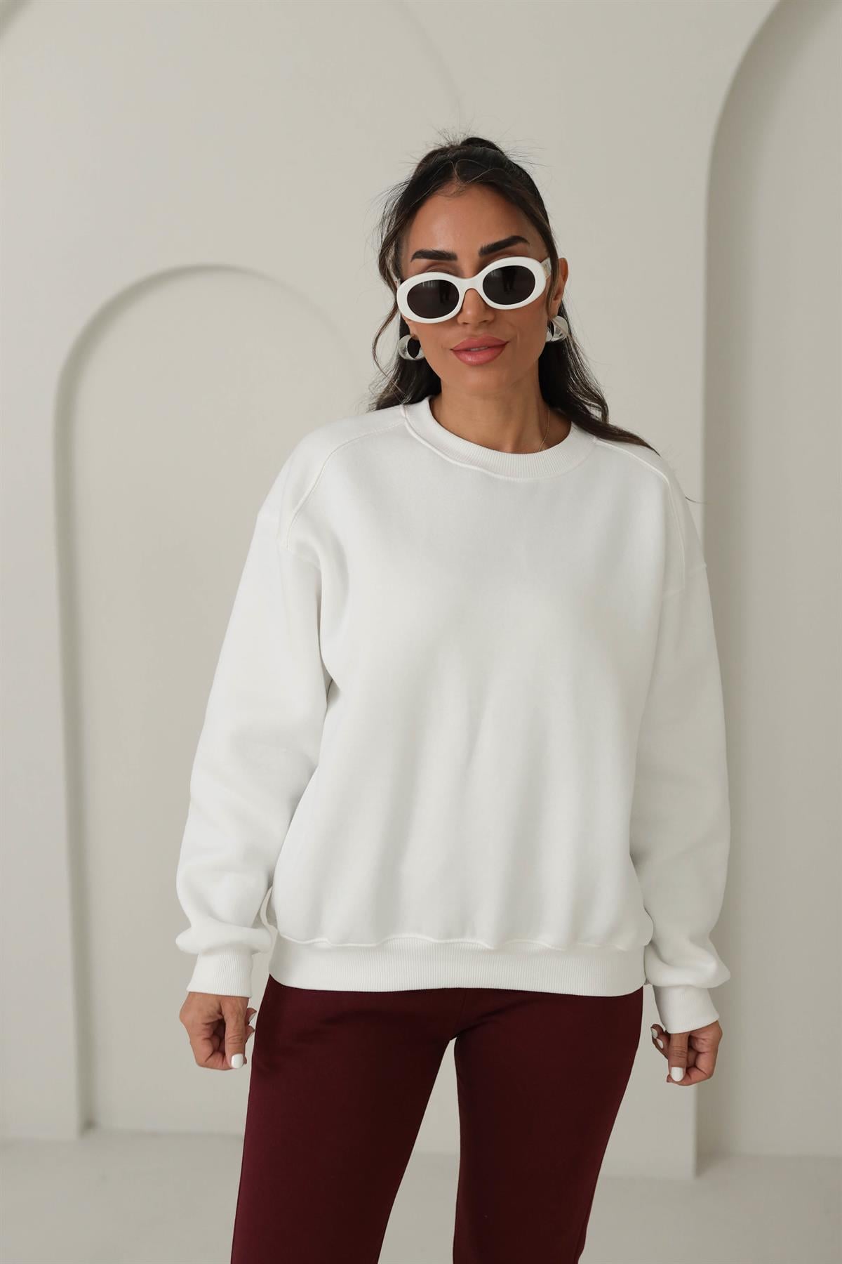 134 Bisiklet Yaka İplik Şardonlu Sweatshirt