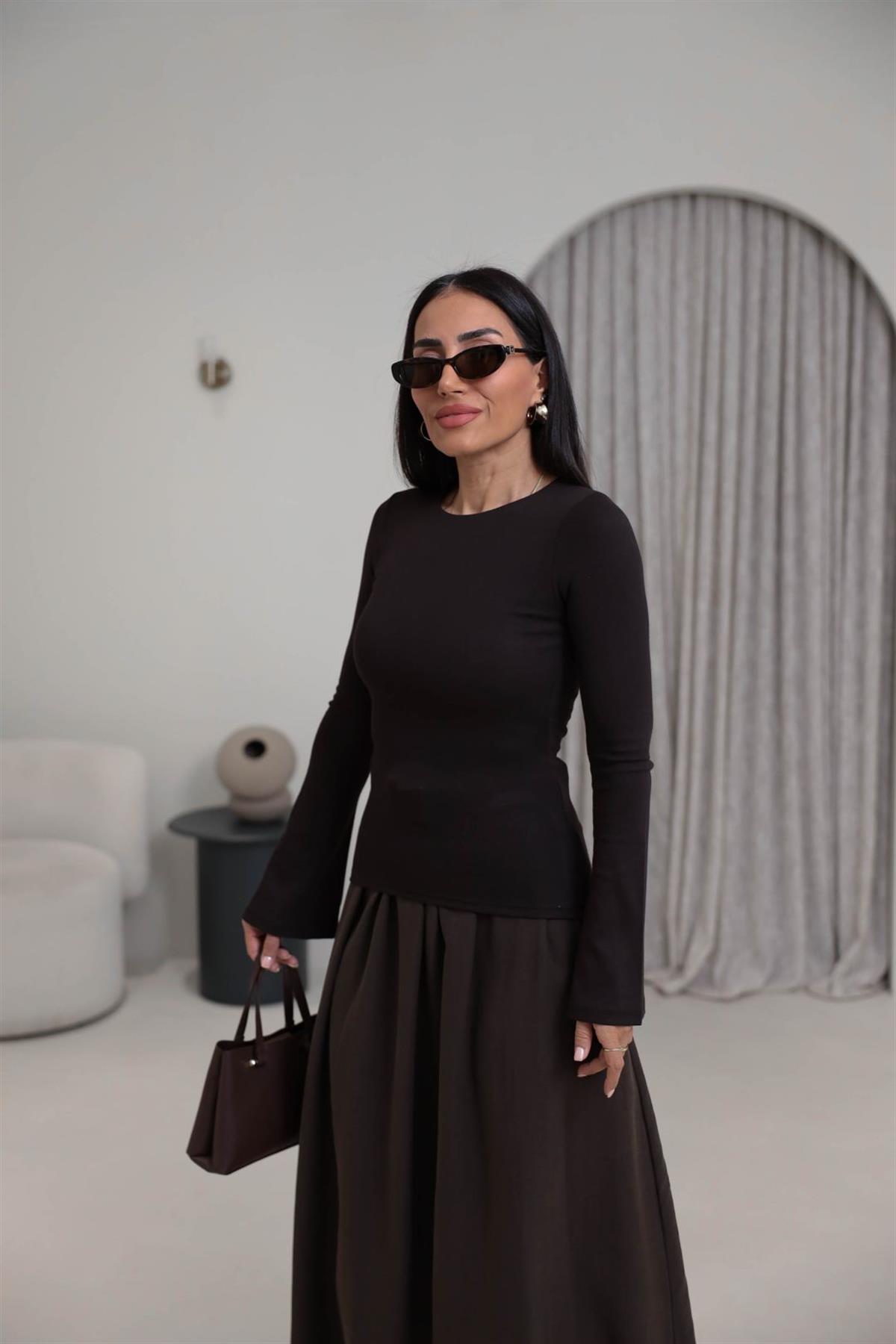 2284 Modal Penye İspanyol Kol Bluz KOYU KAHVE