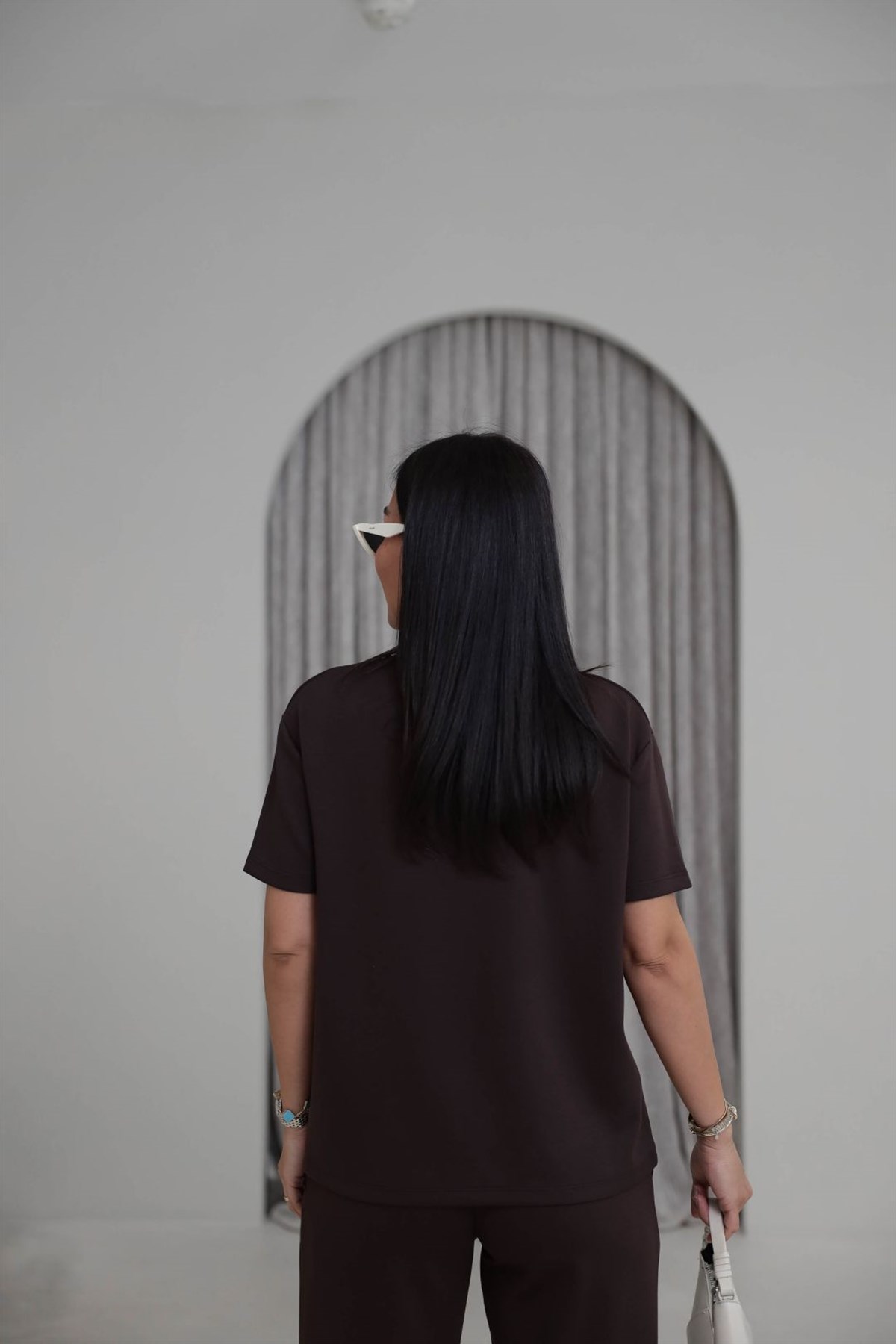 T927 V Yaka Modal Kumaş Tshirt ACI KAHVE