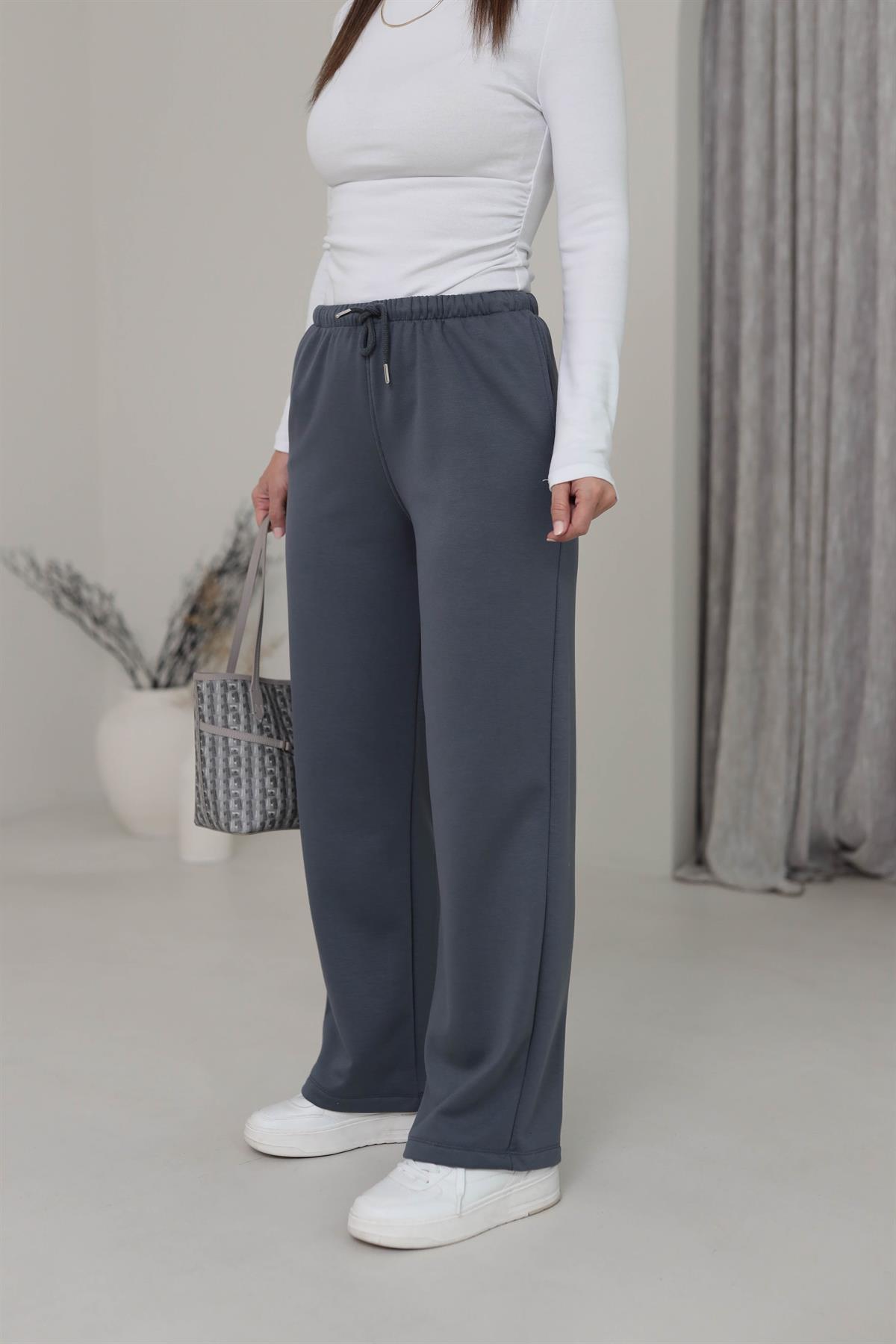 Beli Lastikli Yumuşak Doku Şardonlu Eşofman Altı ANTRASİT