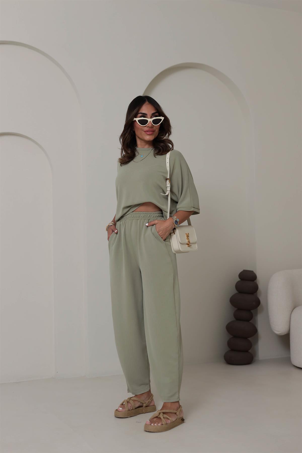 8559 Modal Kumaş Dökümlü Takım HAKİ YEŞİL