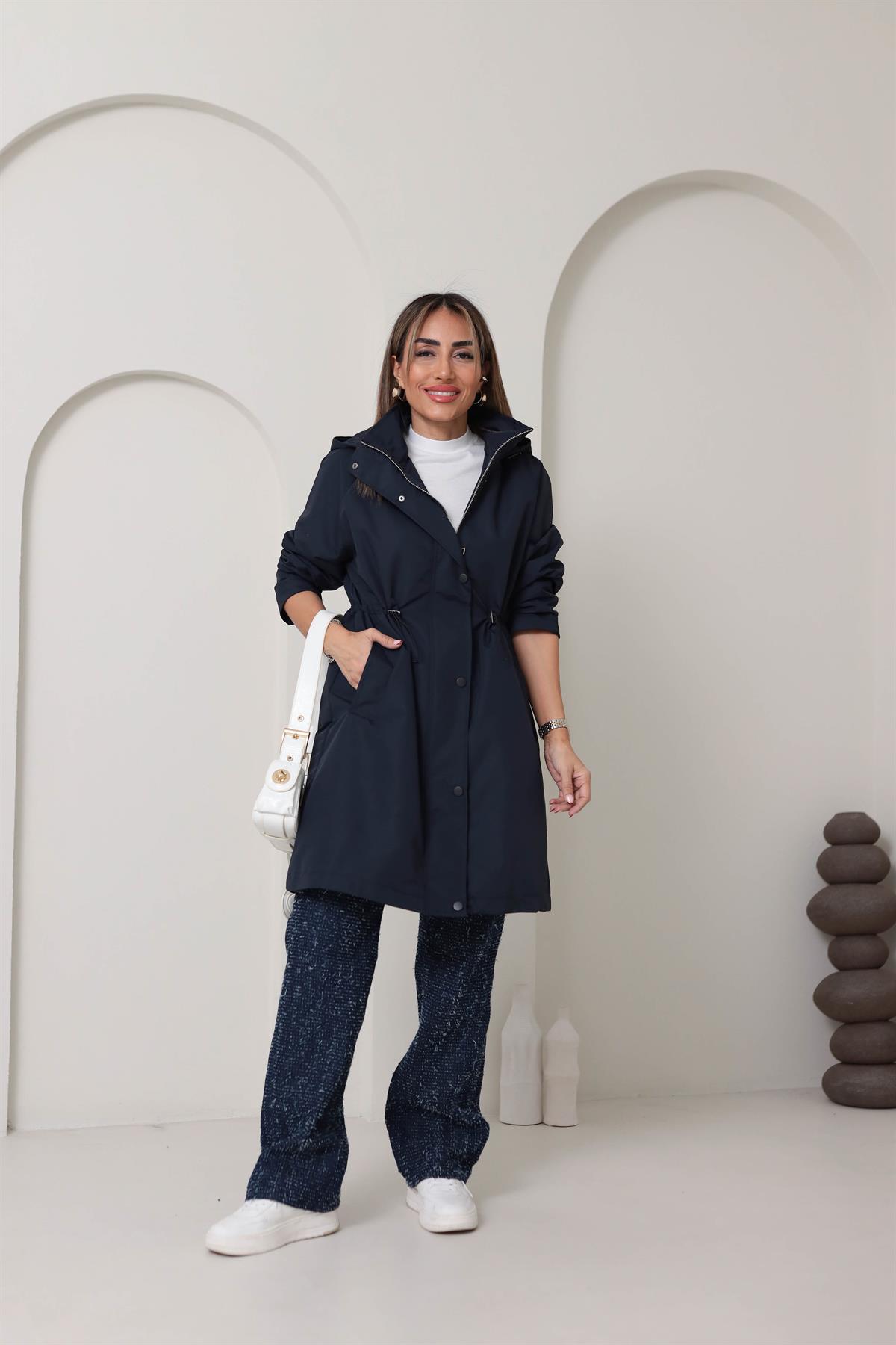 Bel Büzgülü Za Model Yağmurluk LACİVERT