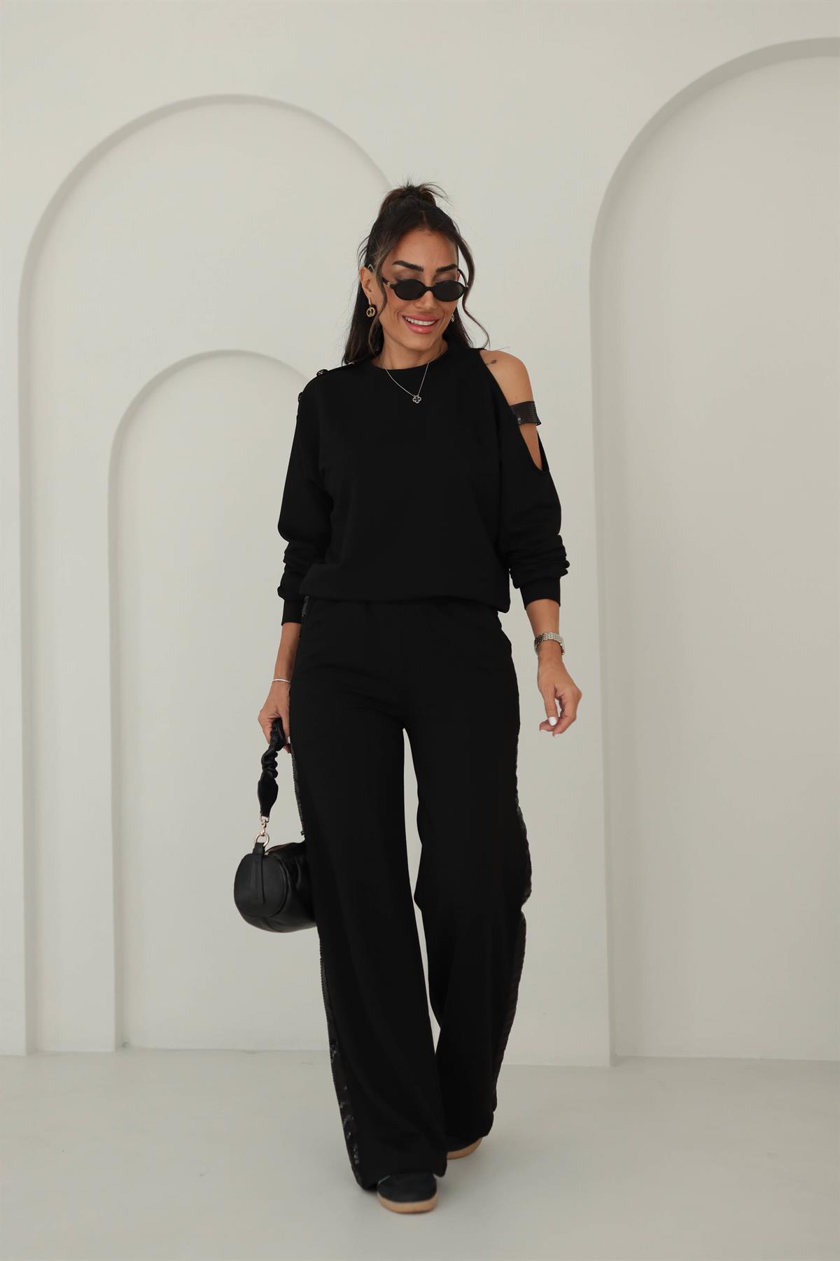 1016 Omuz Düğme ve Payet Detaylı Takım