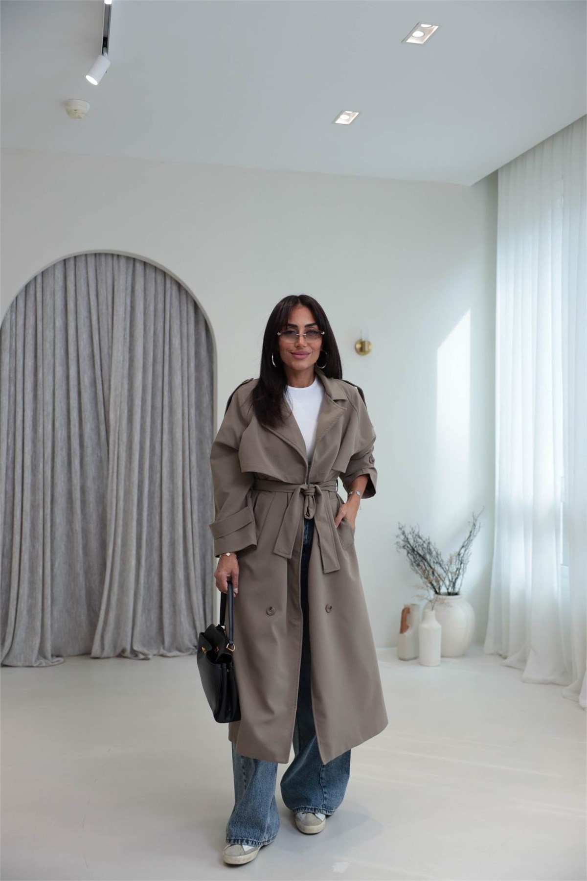 1020 Dikiş Detaylı Wide Leg Denim Pantolon AÇIK MAVİ