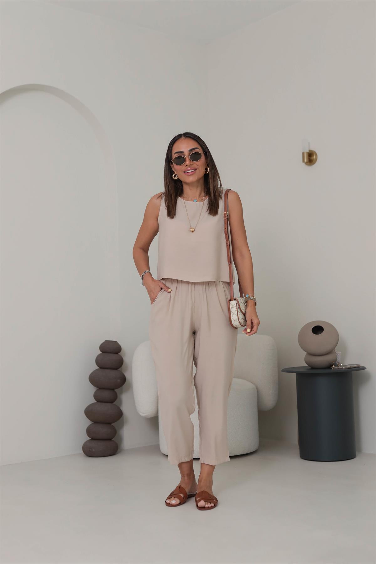 3089 Tencel Kumaş Kolsuz Takım TAŞ