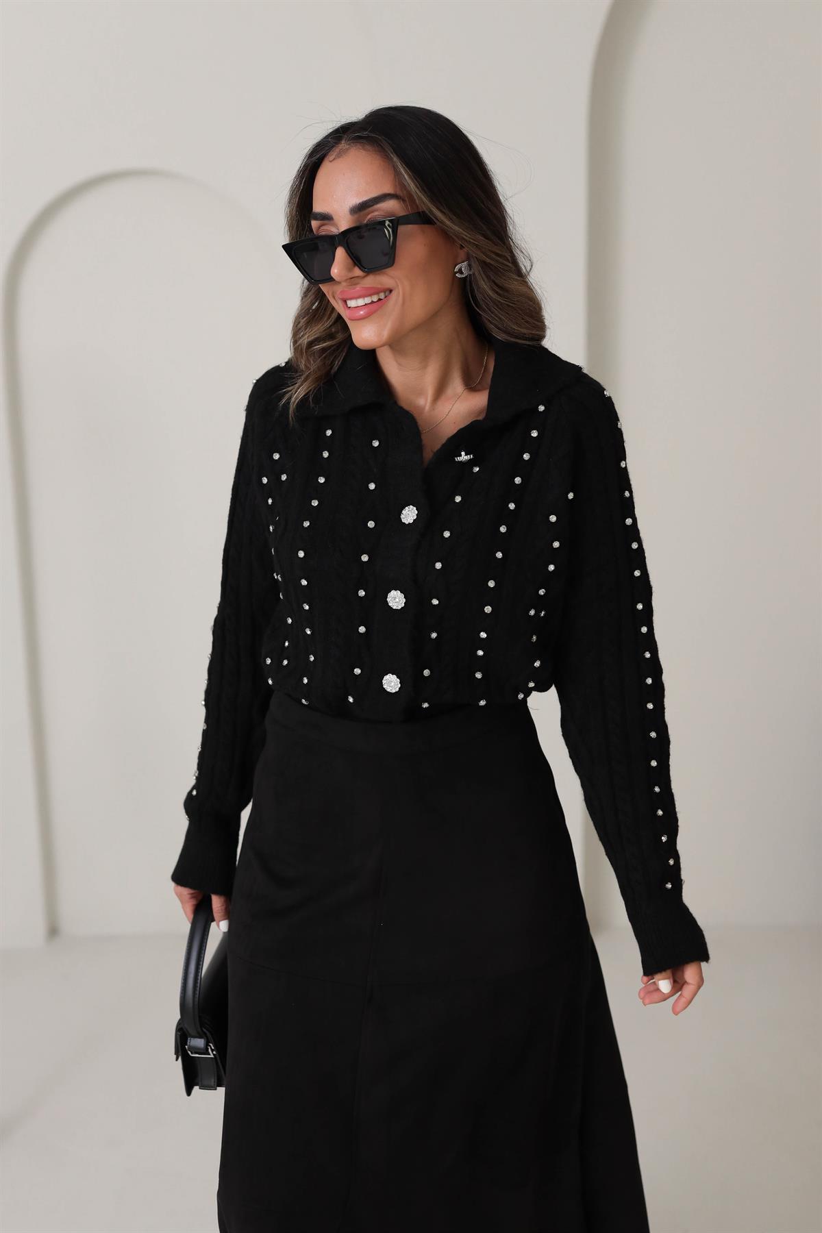 020 Taş İşlemeli Saç Örgülü Hırka