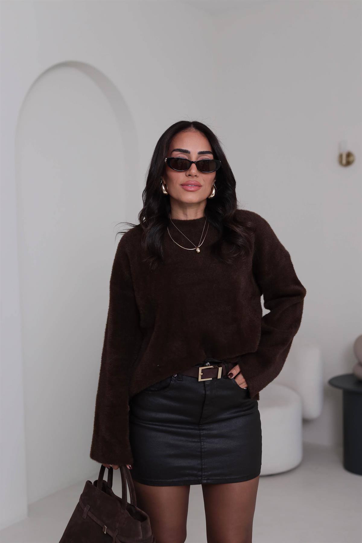 1676 Za Mumlu Mini Etek ACI KAHVE