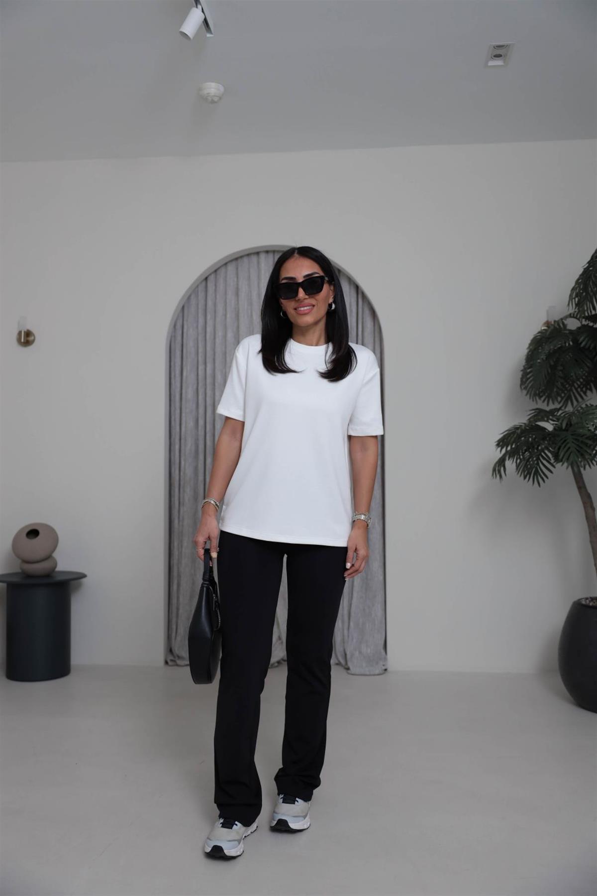 T906 Bisiklet Yaka Oversize Modal Tshirt EKRU