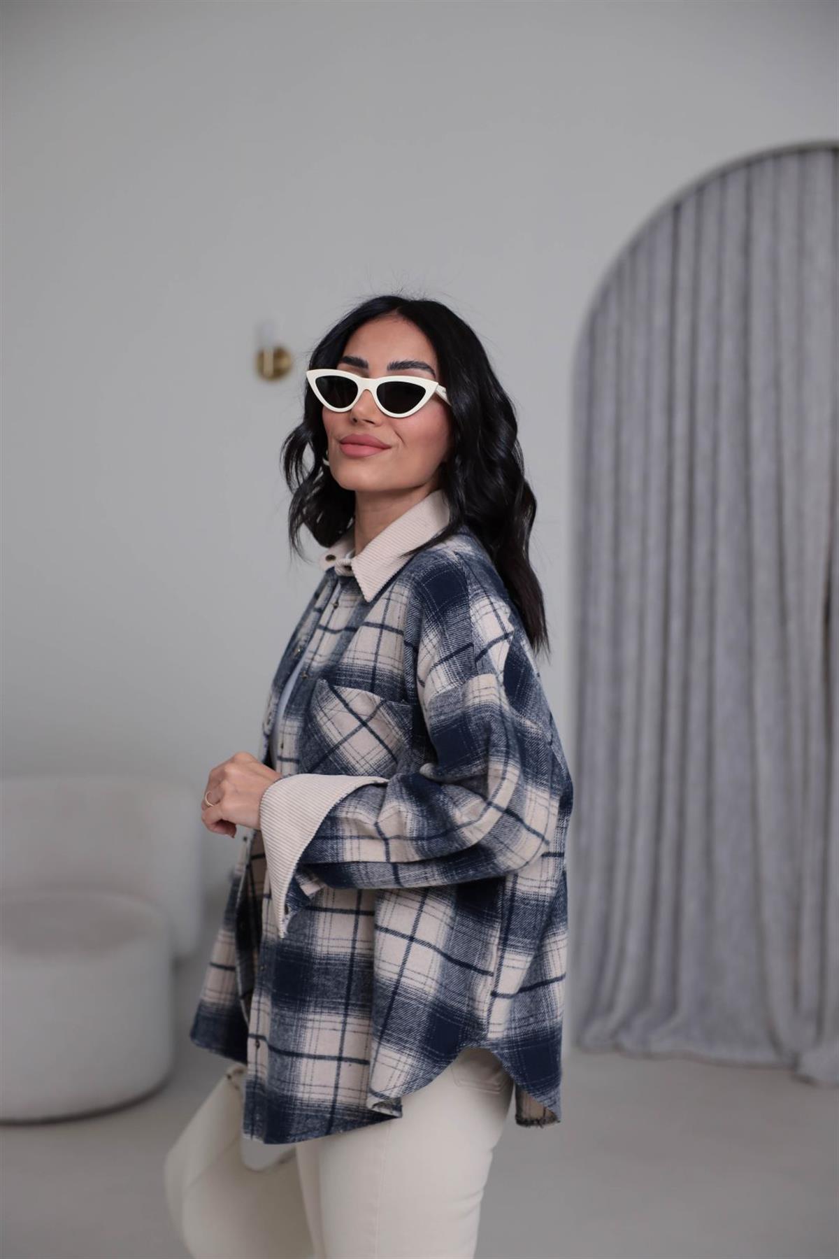 4013 Kadife Yaka Yünlü Oduncu Gömlek Ceket TAŞ