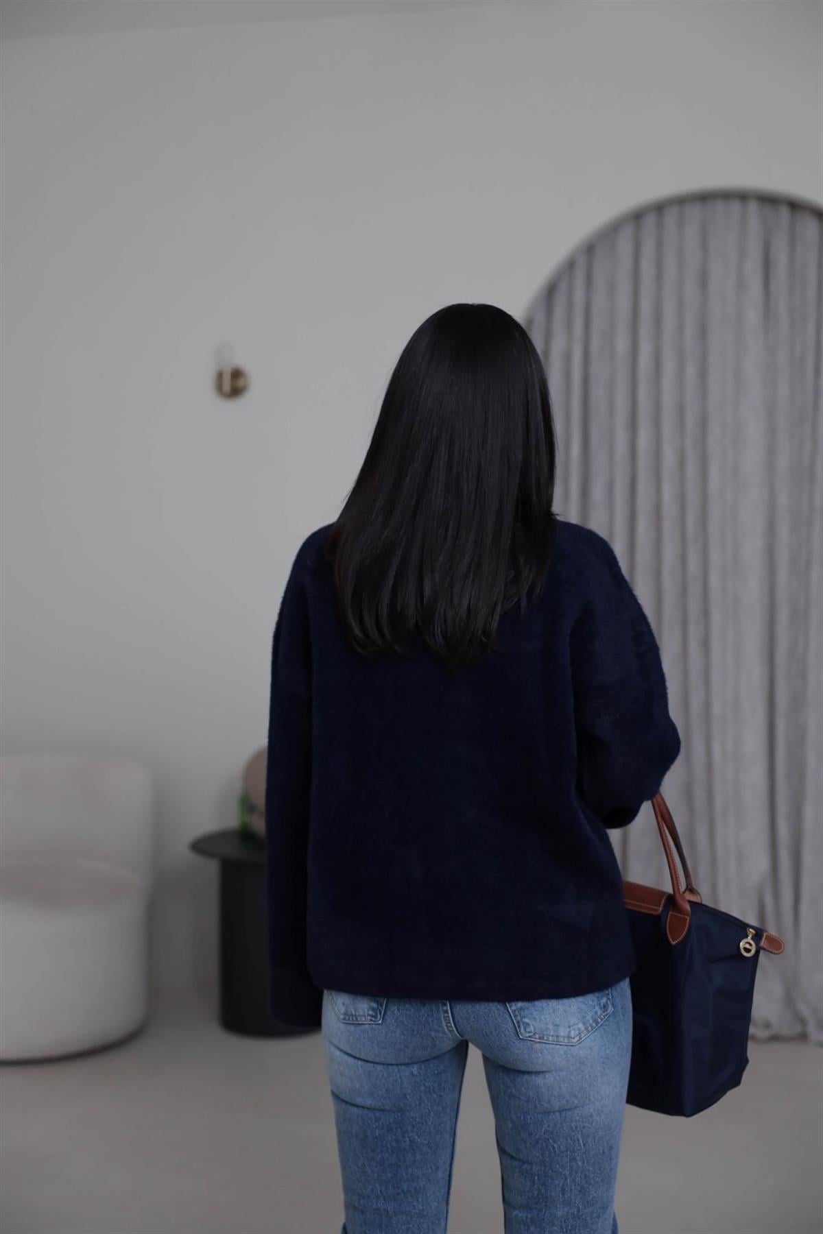 5256 Bisiklet Yaka Angora Triko LACİVERT