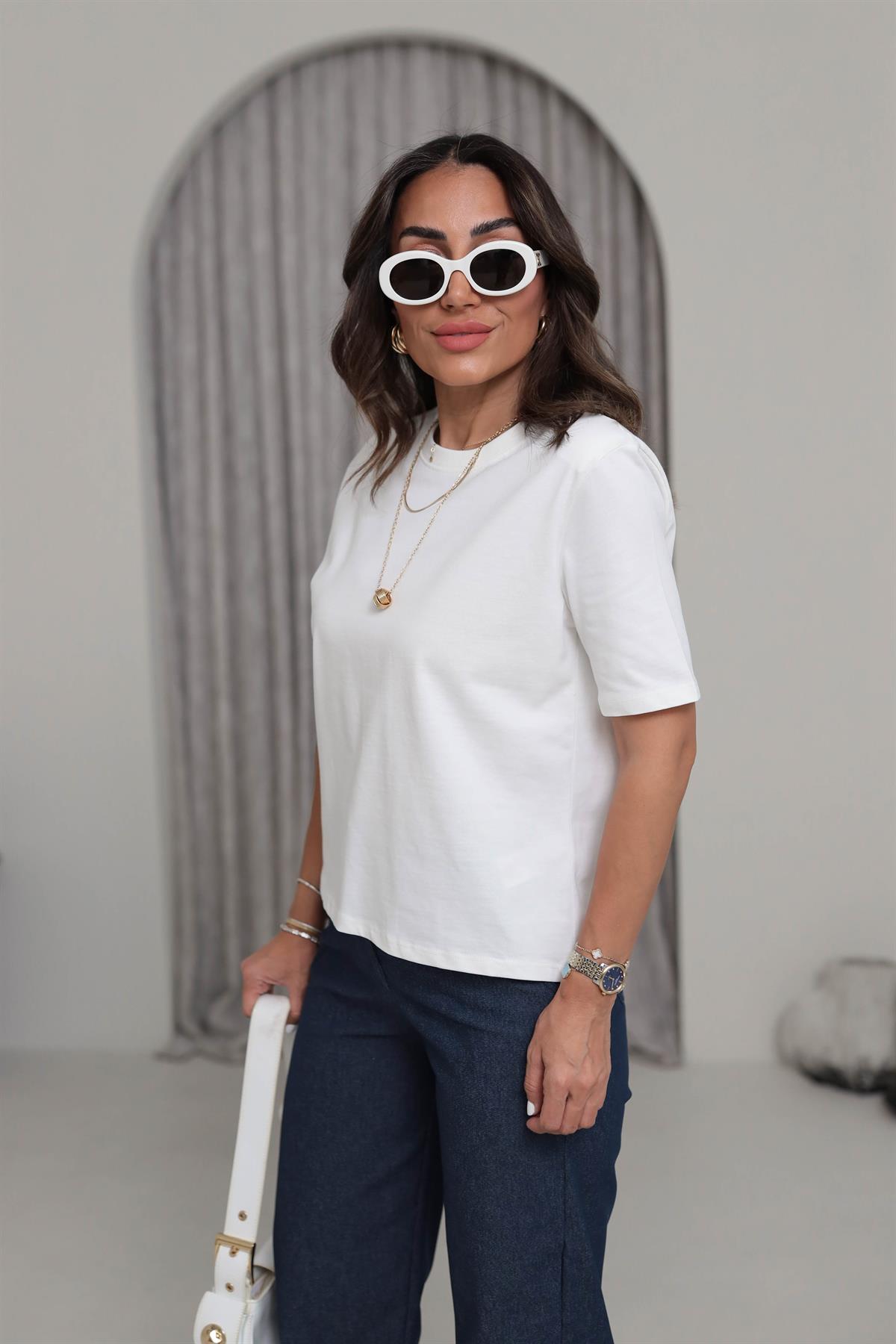 6743 Vatkalı Pamuklu Tshirt EKRU