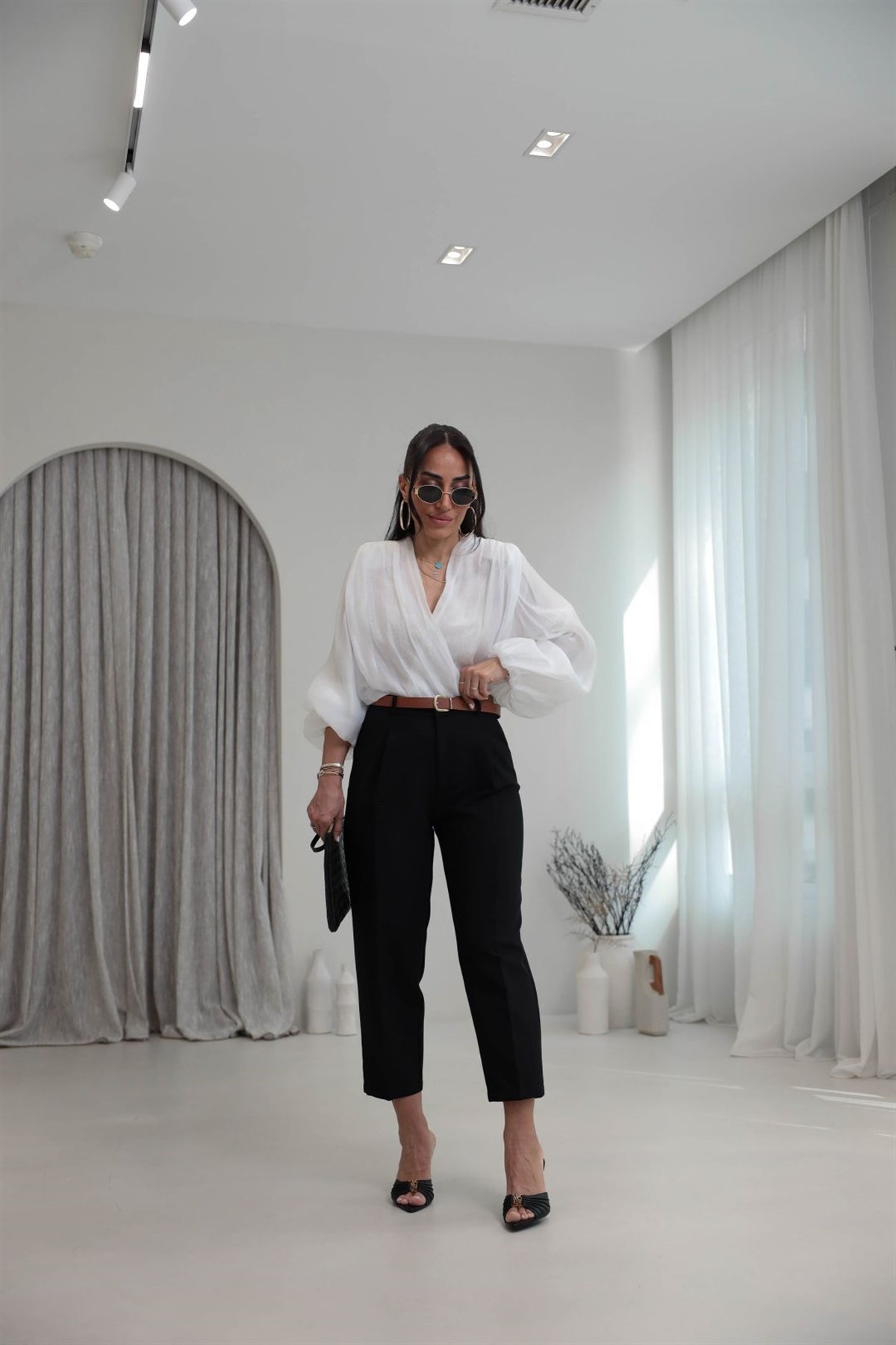 6394 Kemerli Double Havuç Pantolon SİYAH