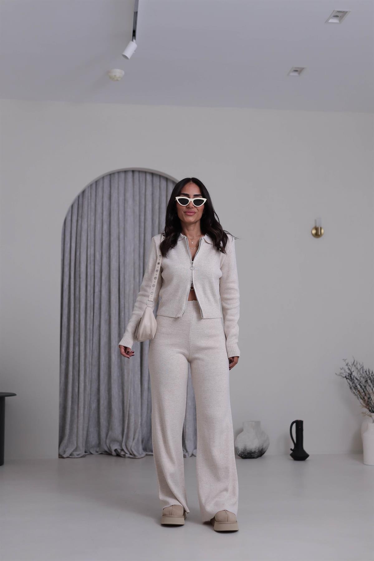 0063 Çift Yön Fermuarlı Polo Yaka Triko Takım TAŞ