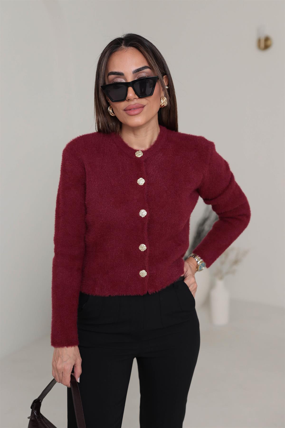 580 Bisiklet Yaka Yumoş Hırka BORDO