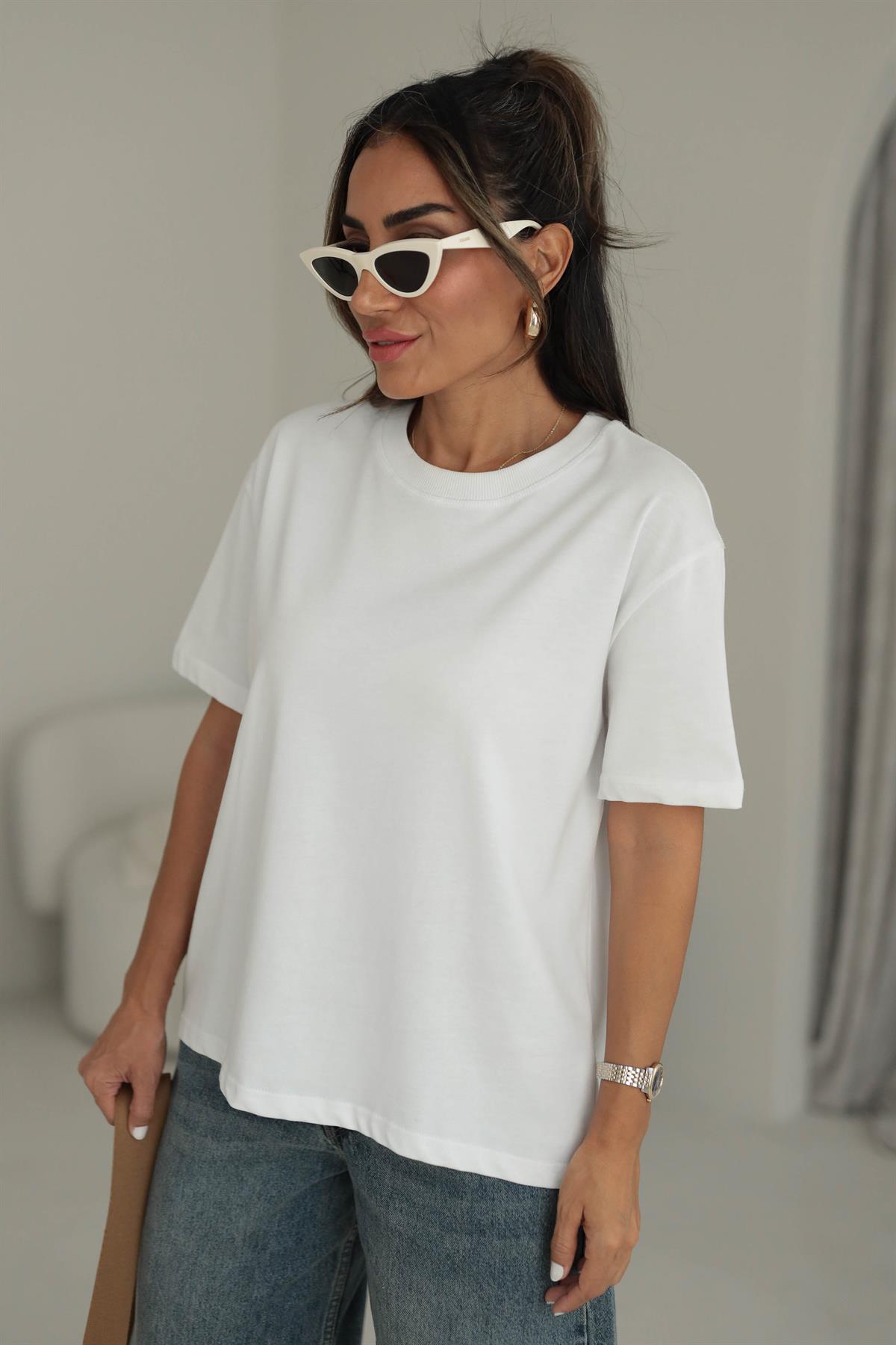 0312 Dekoratif Dikişli Pamuklu Tshirt EKRU