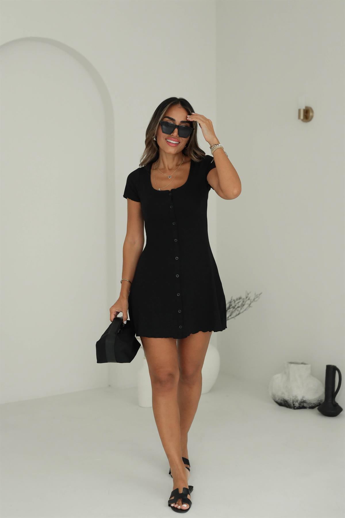 4901 Önü Düğmeli Kaşkorse Elbise