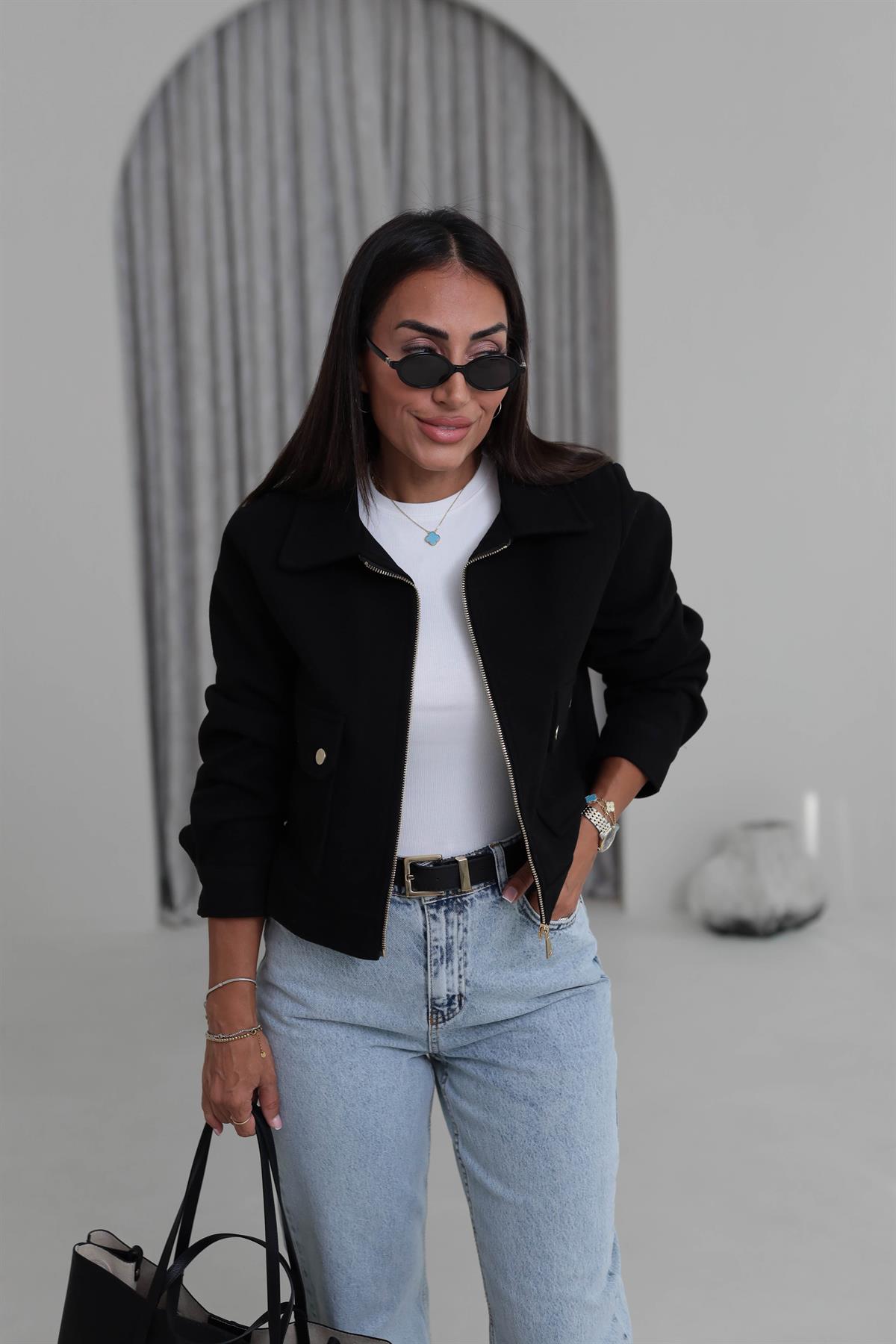 2470 Gold Detaylı Kaşe Ceket SİYAH