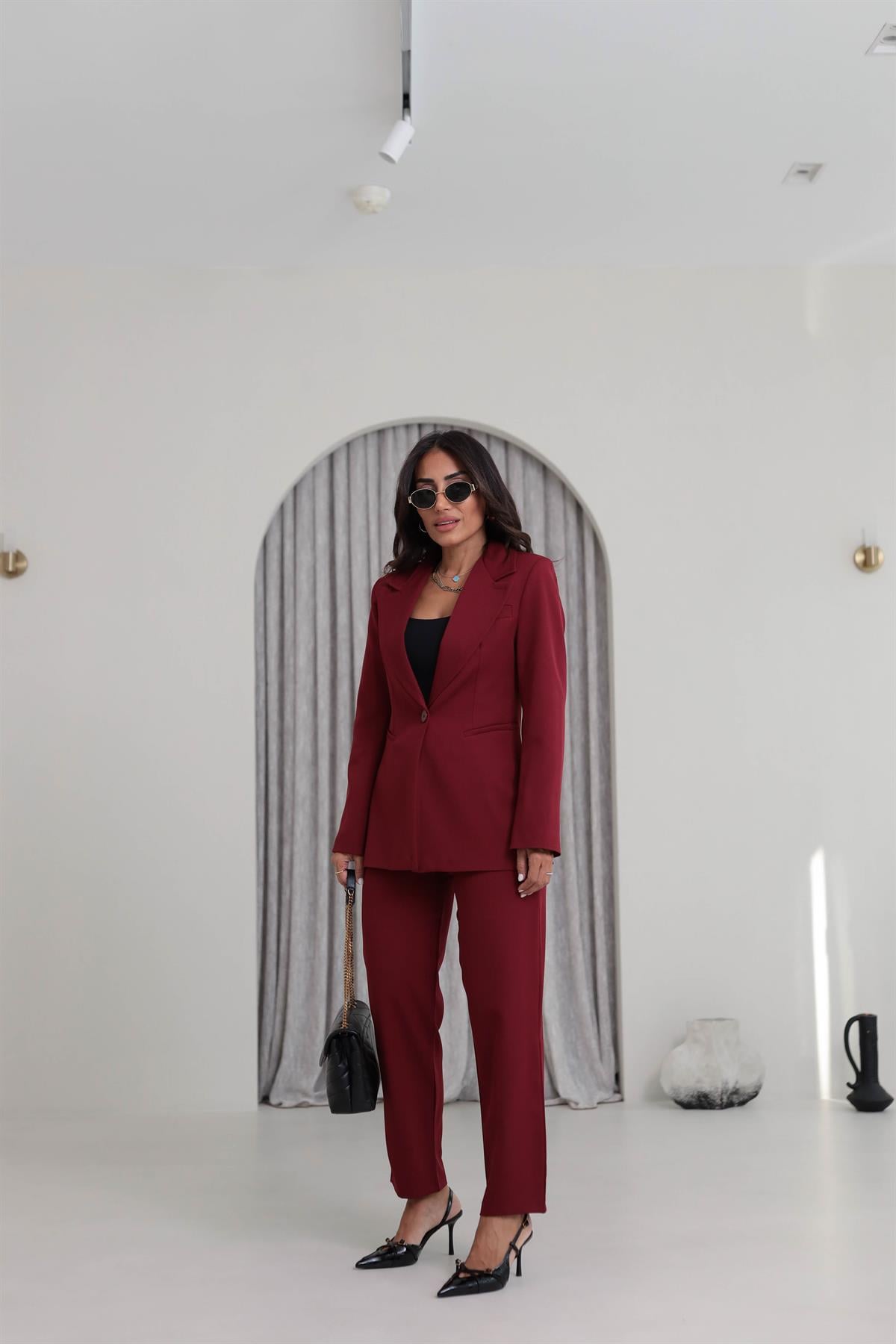 9246 Geniş Gazili Ceket Takım BORDO