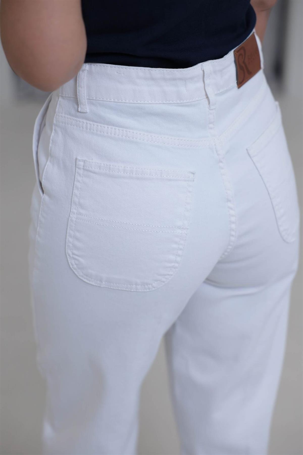 3001 Yüksek Bel Likralı Slouchy Jean BEYAZ