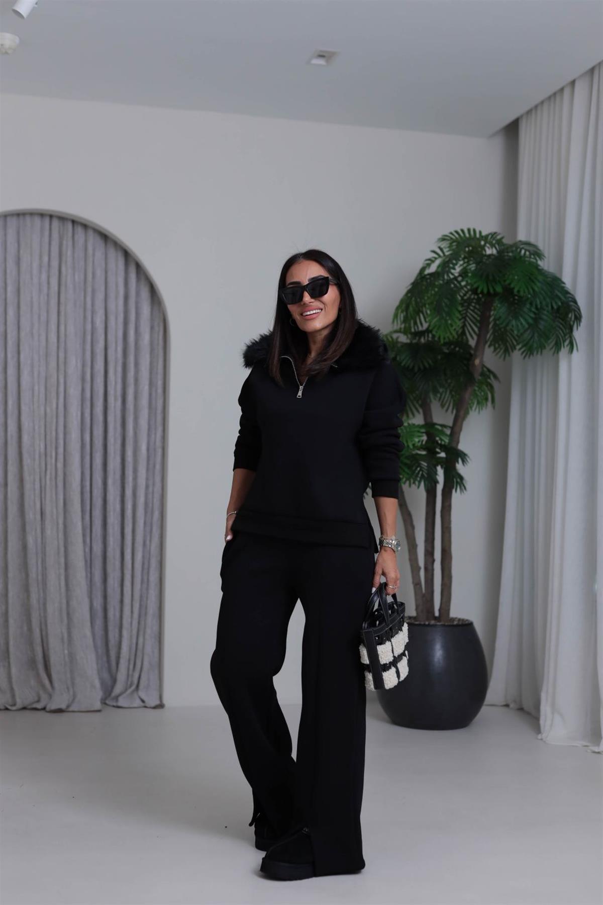 4066 Kürk Yakalı Şardonlu Takım SİYAH