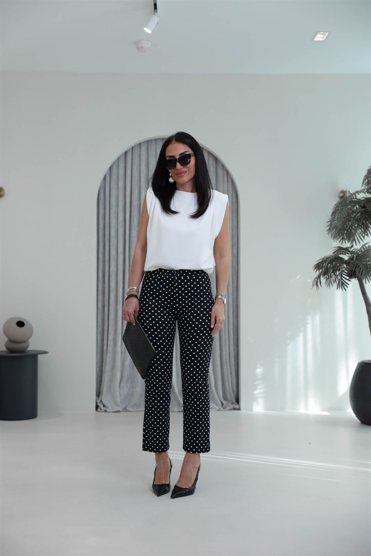 1486 Yüksek Bel Full Likralı Puantiyeli Pantolon SİYAH