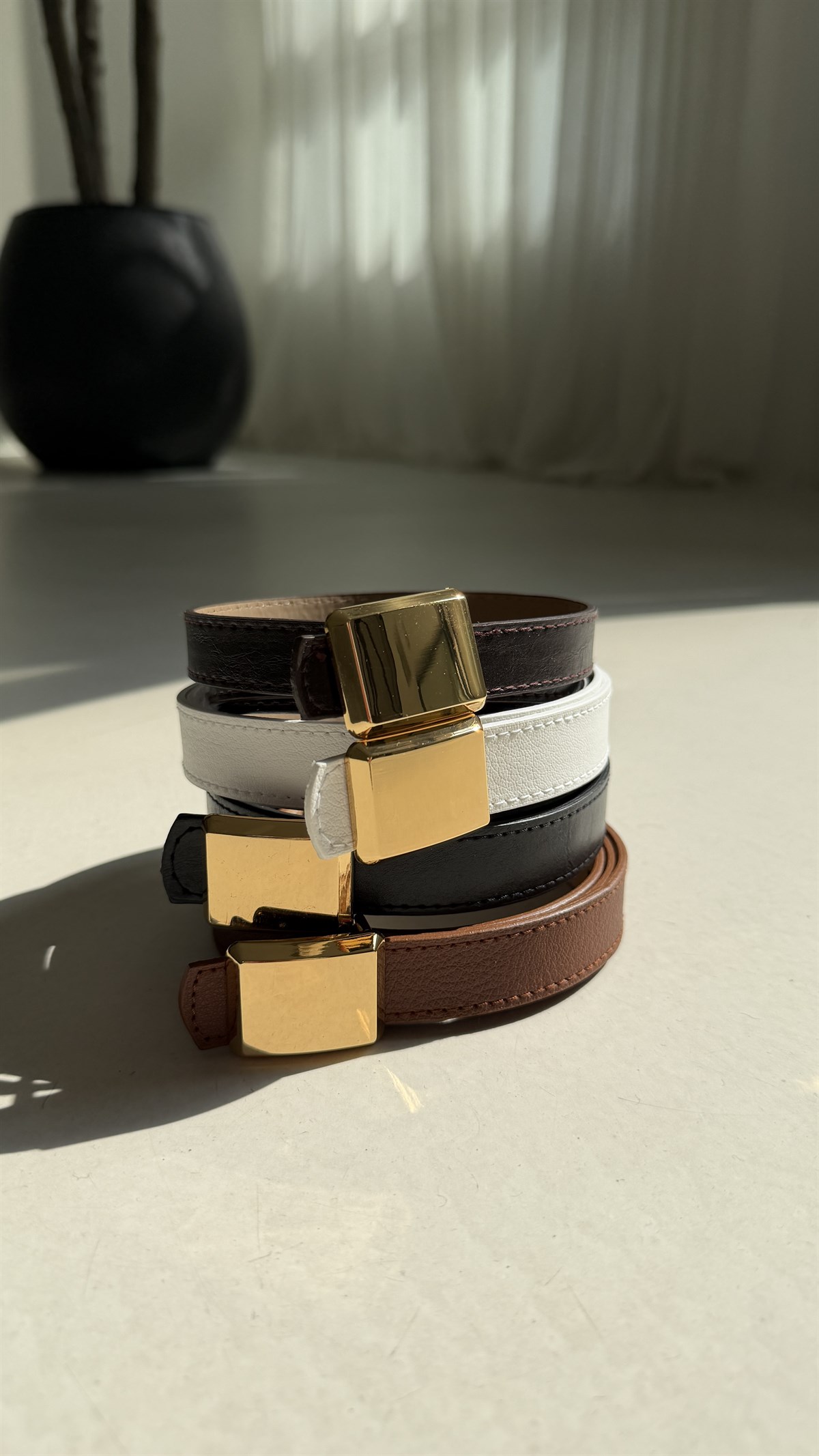 2622 Mini Kare Tokalı Kemer BEYAZ-GOLD