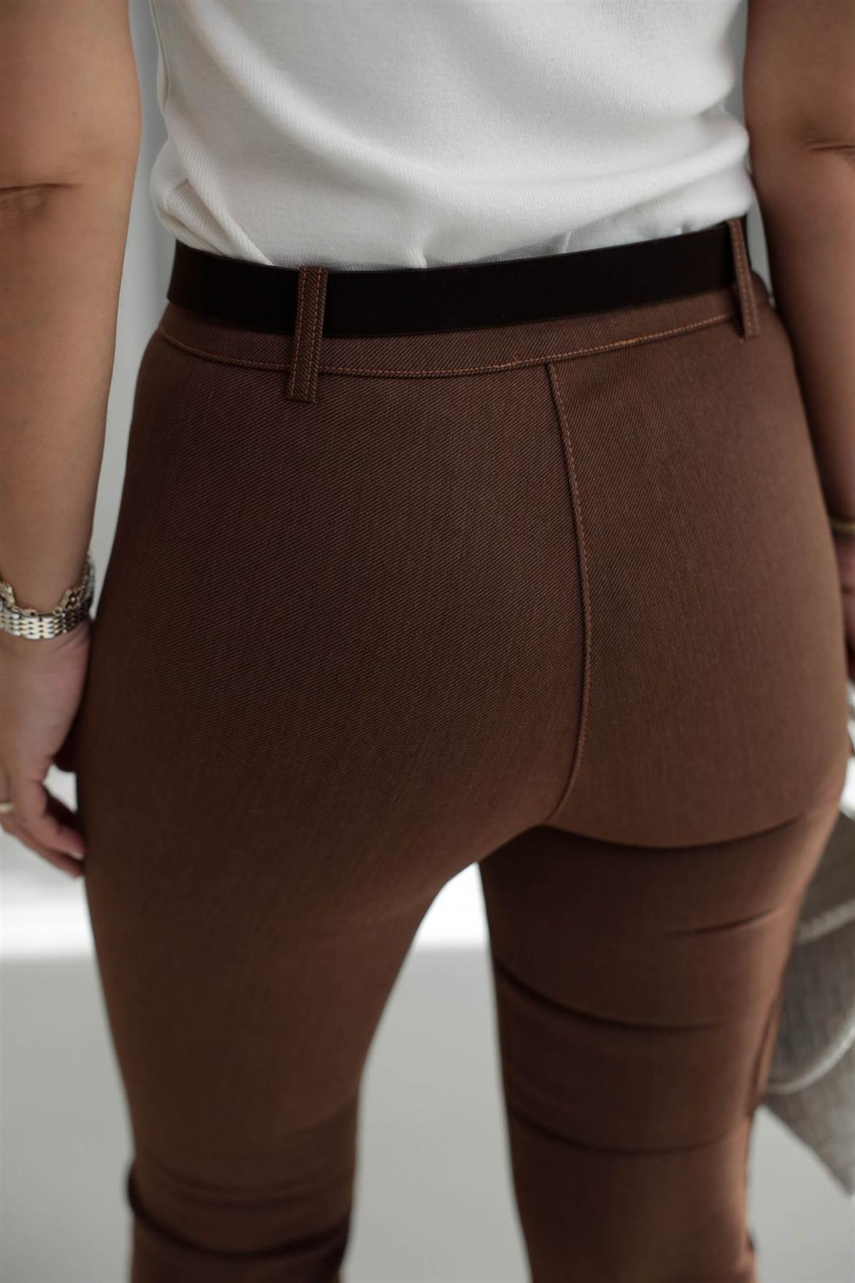 7142 Likralı Kemerli Gabardin İspanyol Pantolon TABA