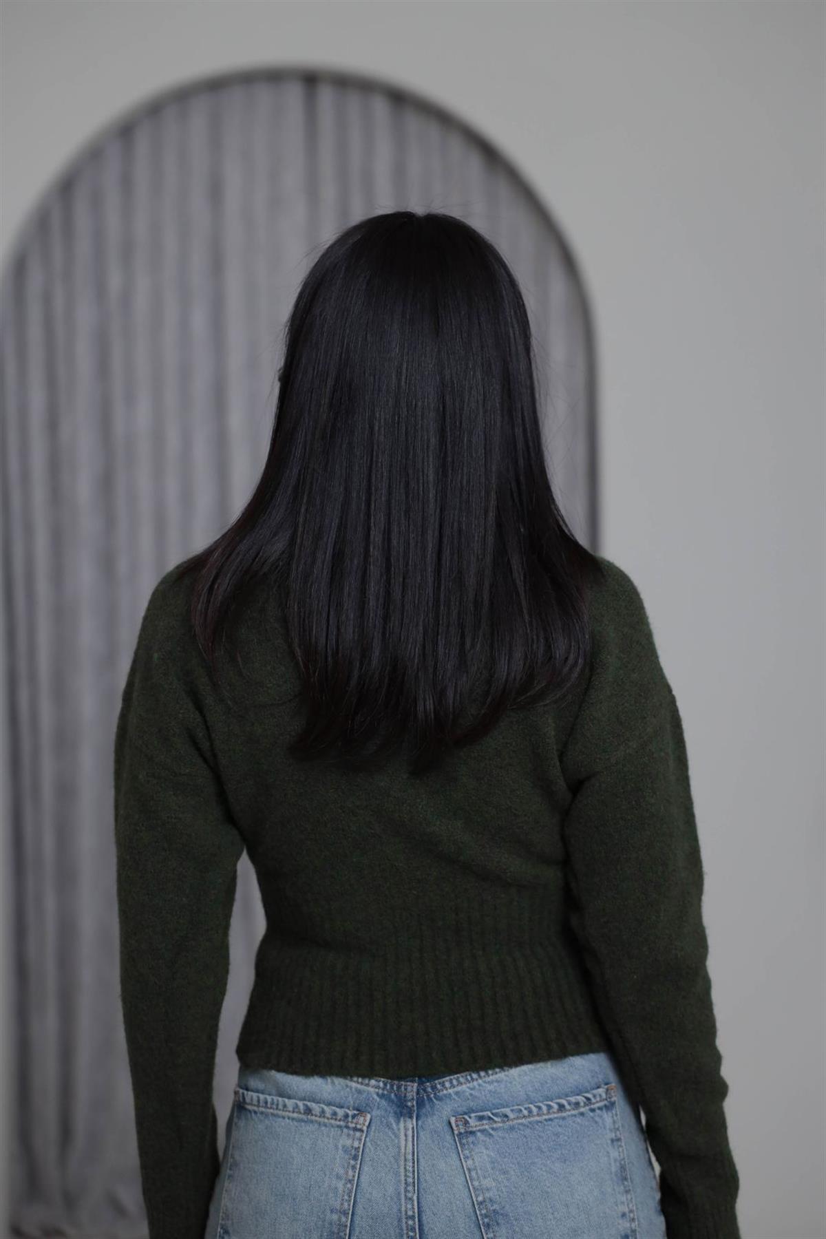 5080 Yaka Detaylı Yumoş Triko HAKİ YEŞİL