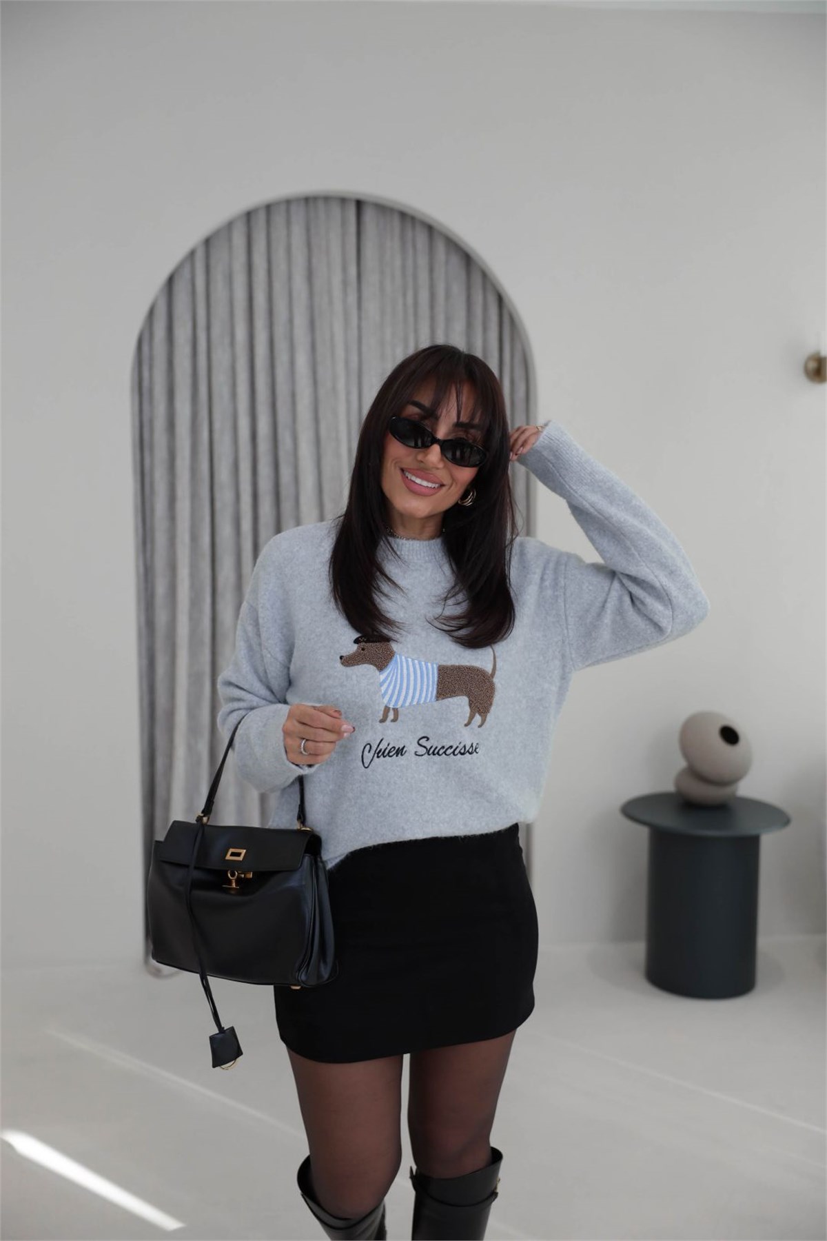 5403 Cozy Dog Nakışlı Yumoş Kazak GRİ