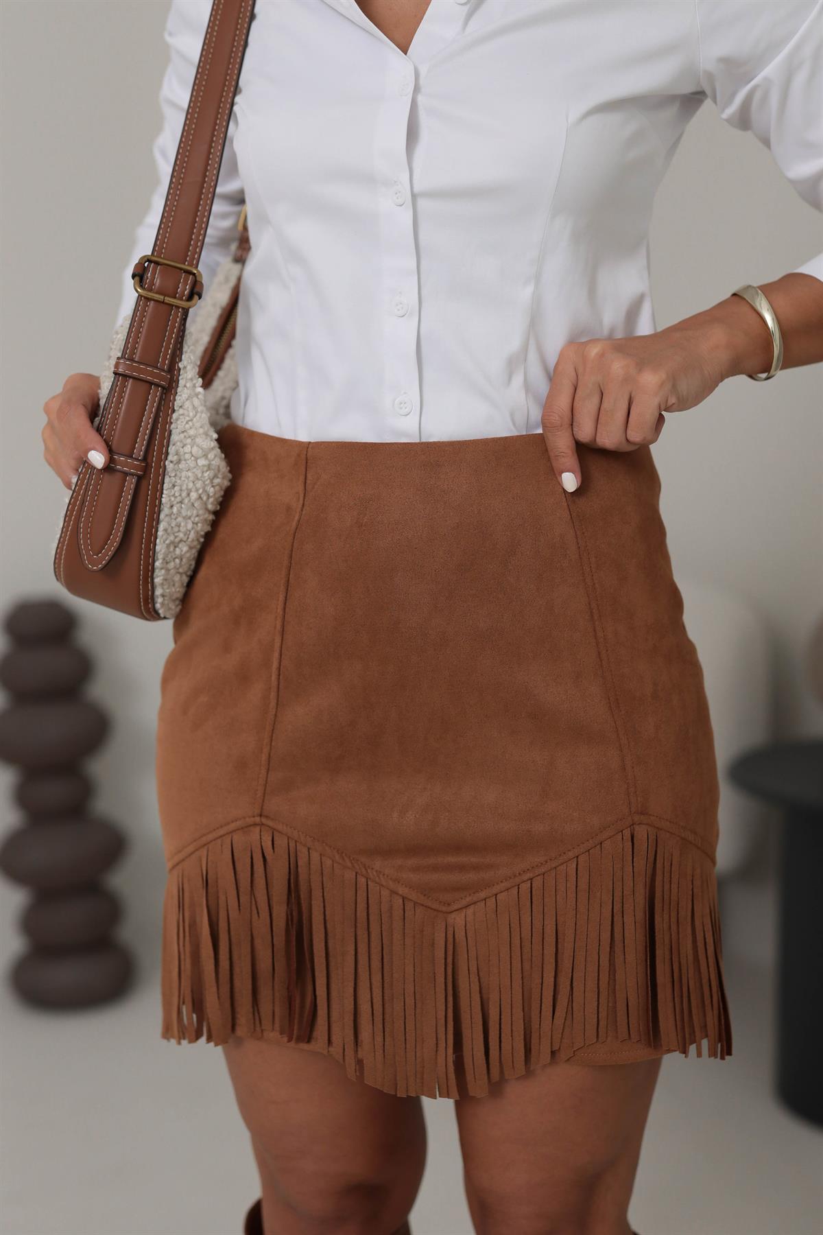 5469 Püsküllü Süet Etek