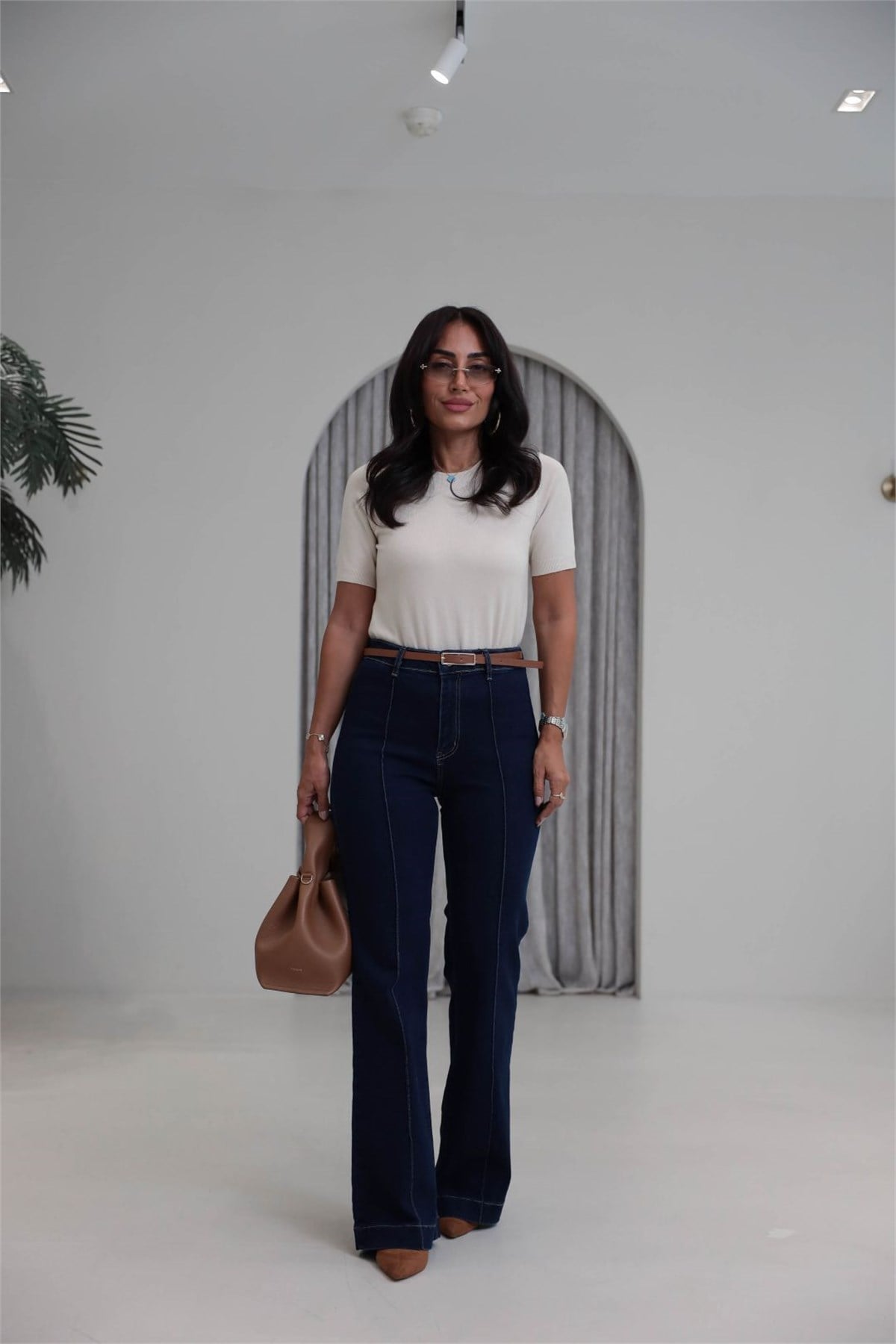 2628 Kemerli Önü Çimalı Denim Pantolon KOYU MAVİ