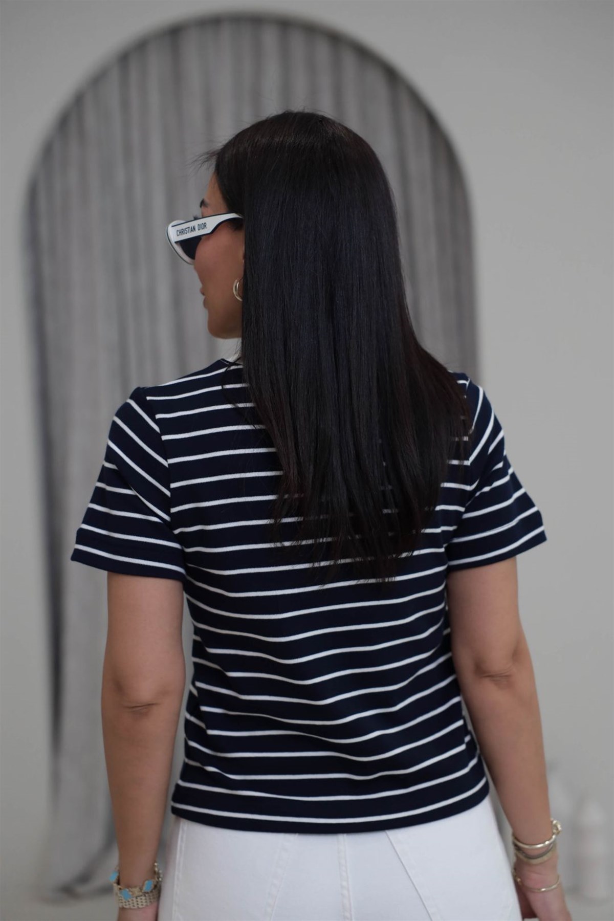 6711 Çizgili Pamuklu Tshirt LACİ-BEYAZ