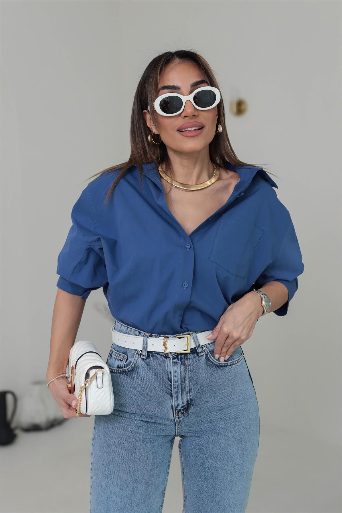 7000 Yarasa Kol Gömlek Indigo