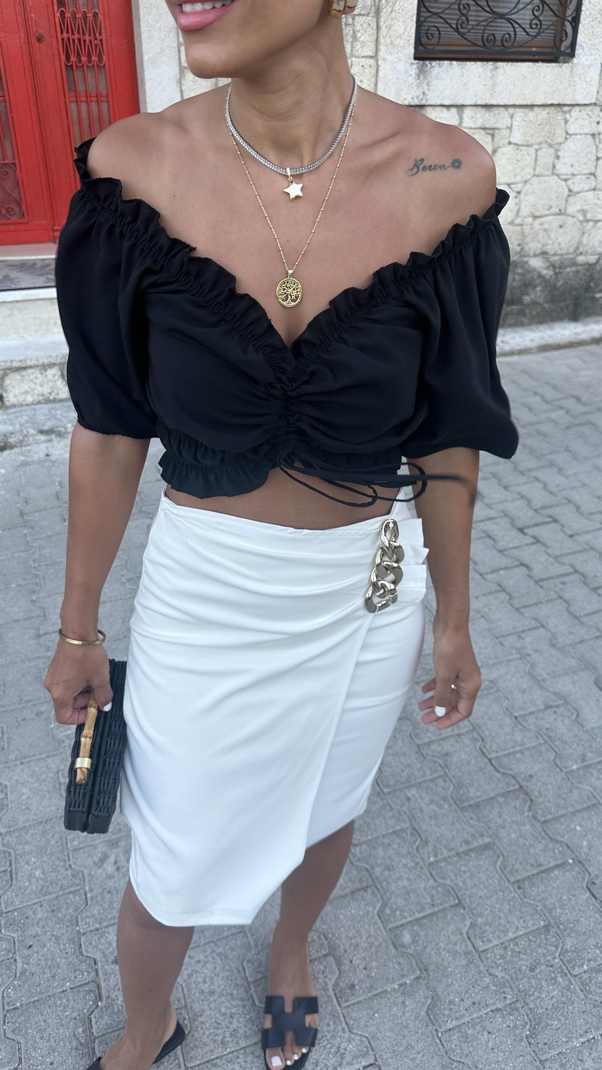 4580 Jessica Kumaş Önü Büzgülü Bluz