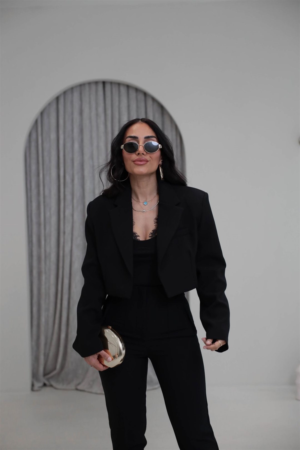 9704 Vatkalı Kısa Ceket SİYAH